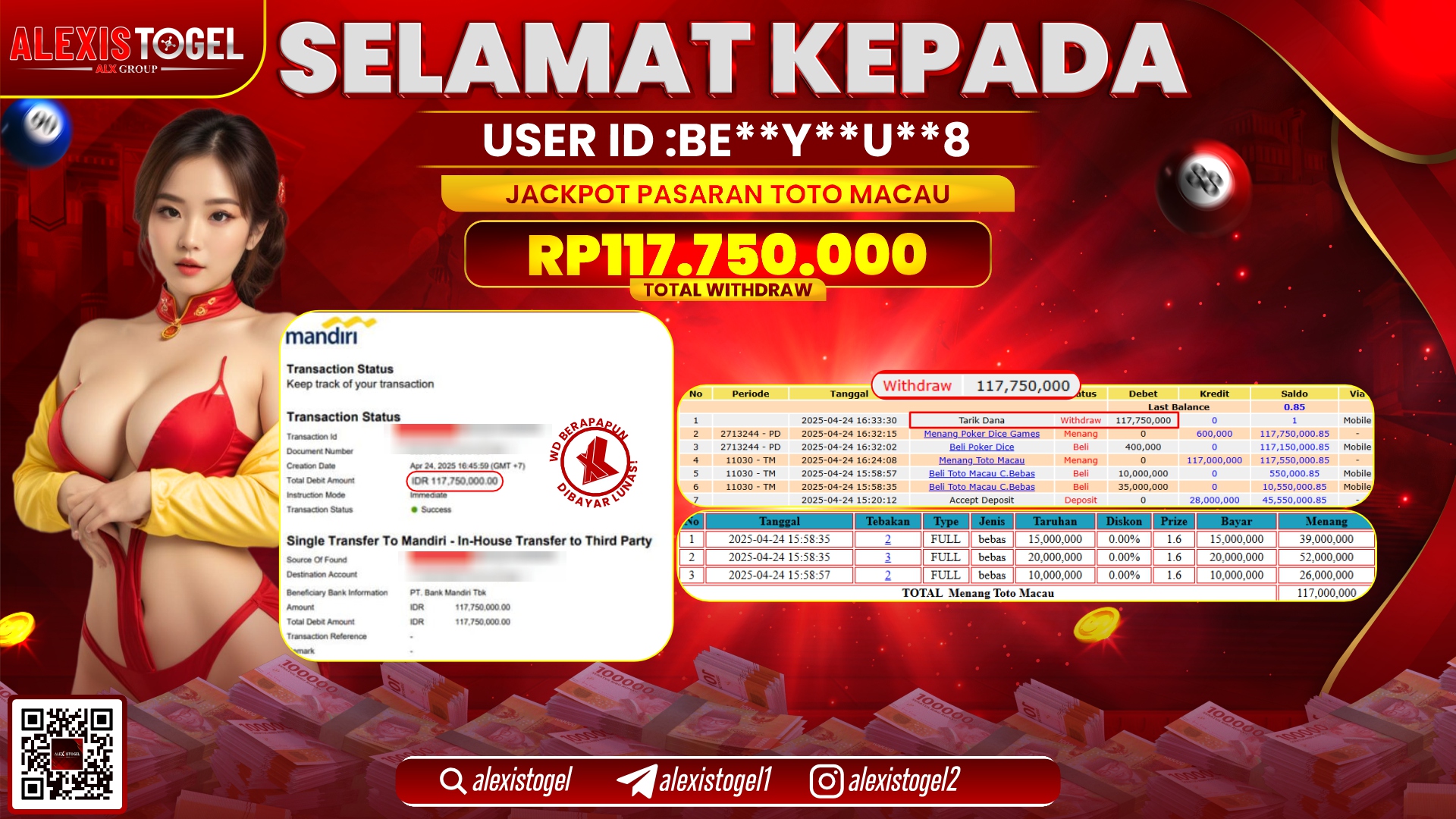 ALEXISTOGEL di TOGEL TOTOMACAU RP.117.750.000 LUNAS