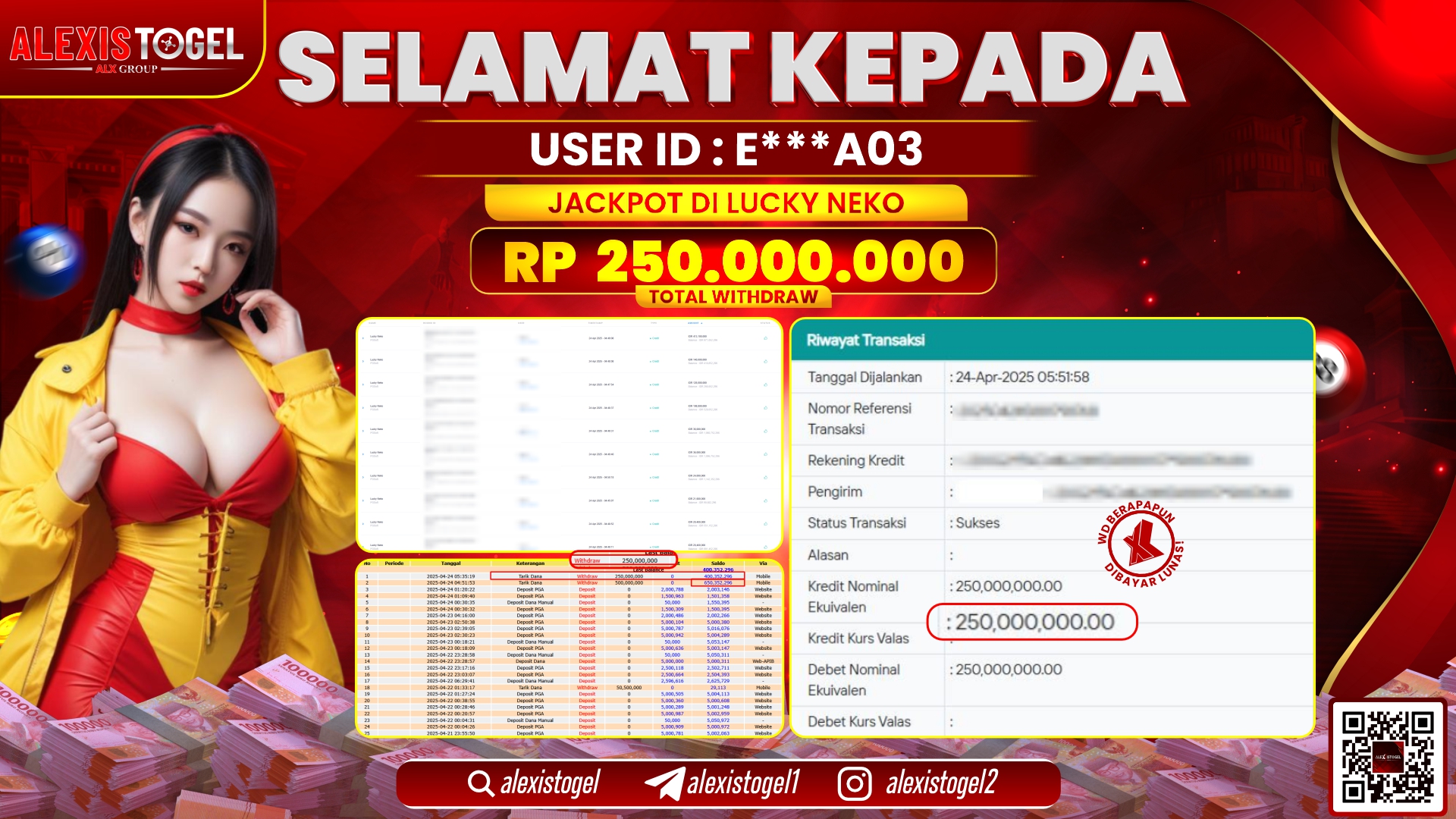 ALEXISTOGEL di SLOT LUCKY NEKO RP.250.000.000 LUNAS