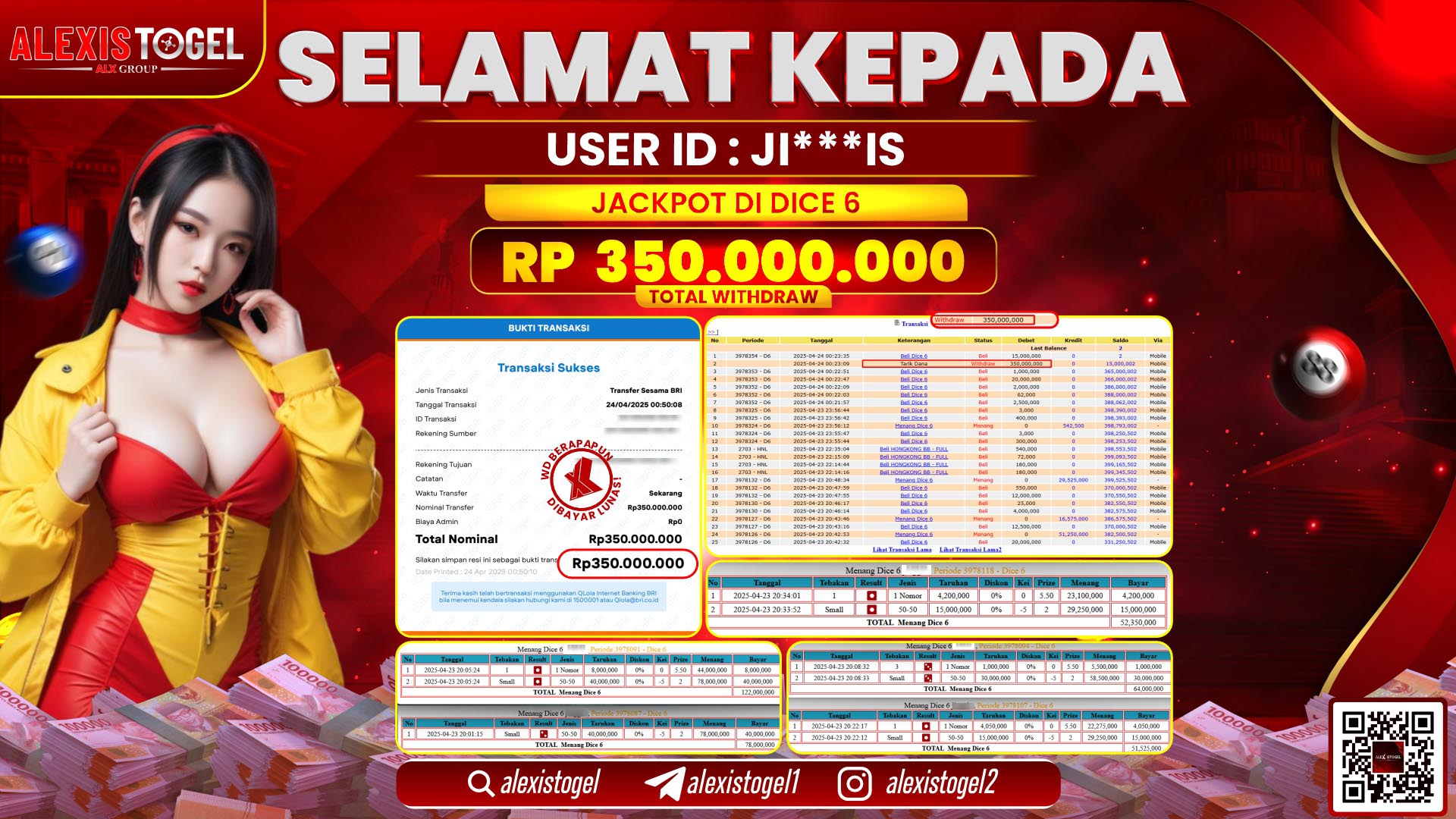 ALEXISTOGEL di CASINO DICE 6 RP.350.000.000 LUNAS