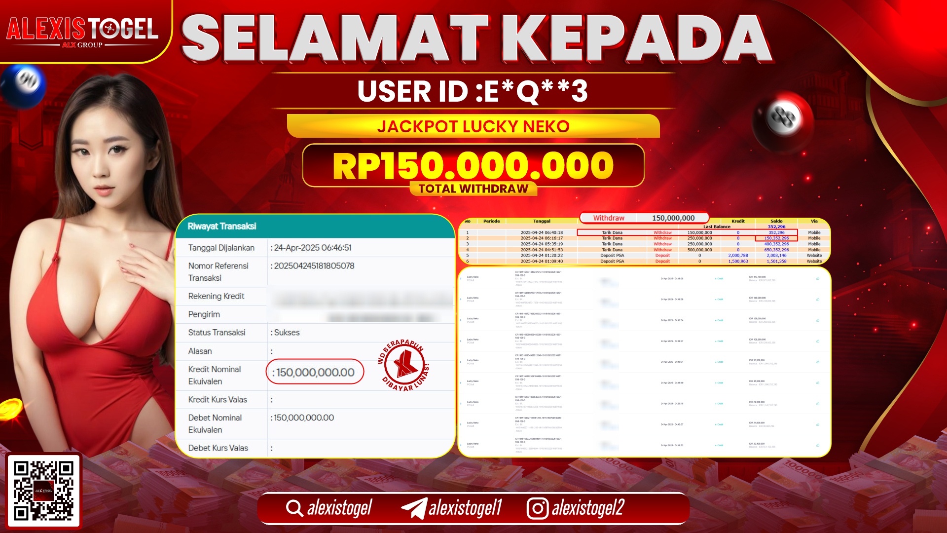ALEXISTOGEL di SLOT LUCKY NEKO RP.150.000.000 LUNAS