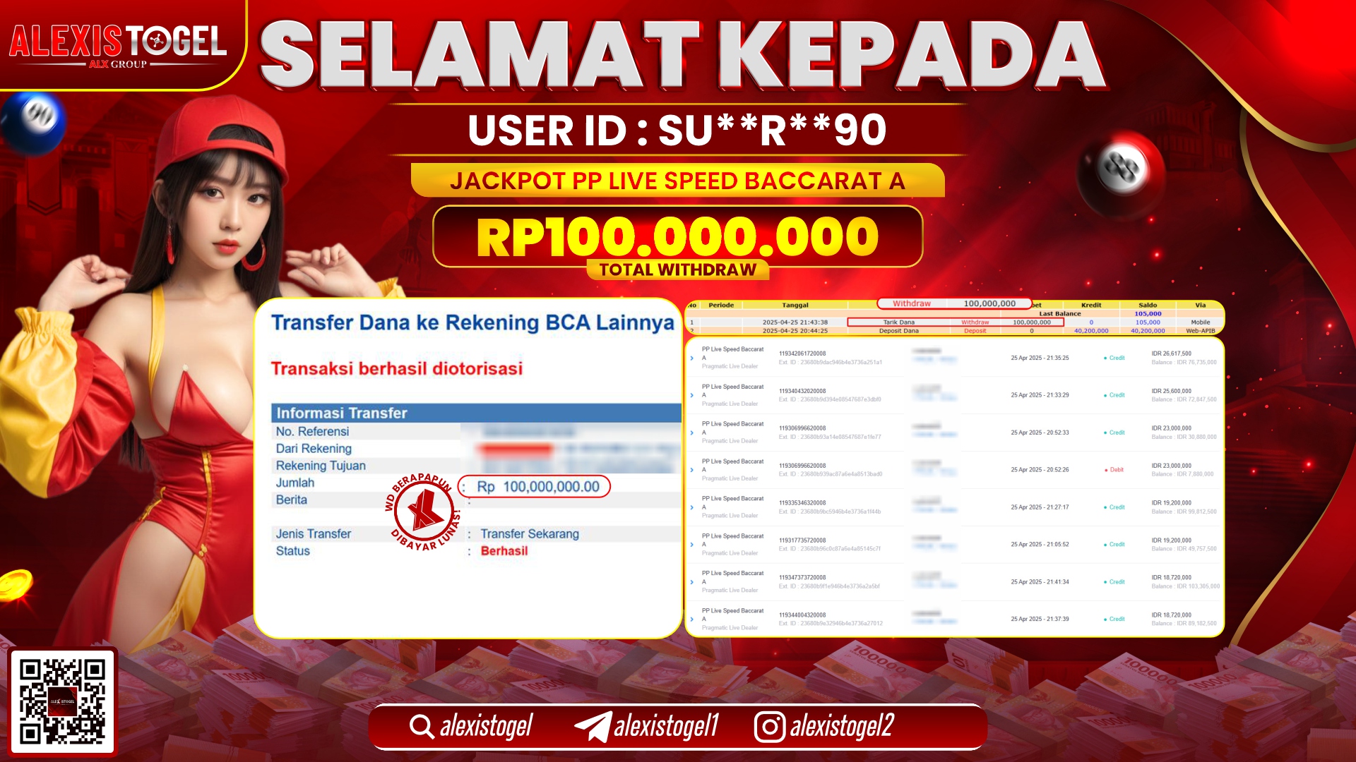 ALEXISTOGEL di PP LIVE SPEED BACCARAT RP.100.000.000 LUNAS