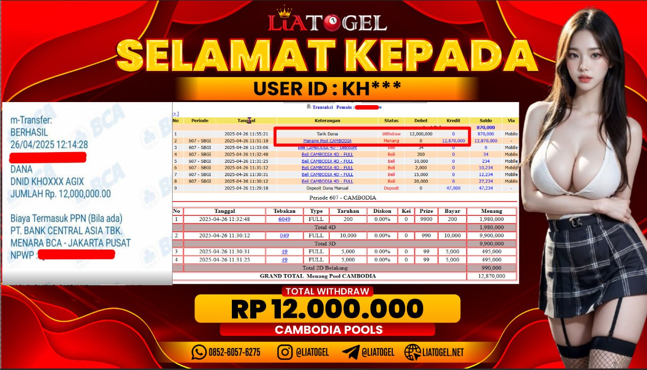 LIATOGEL - JACKPOT POOLS CAMBODIA 4D GAMES RP 12.000.000,- LUNAS