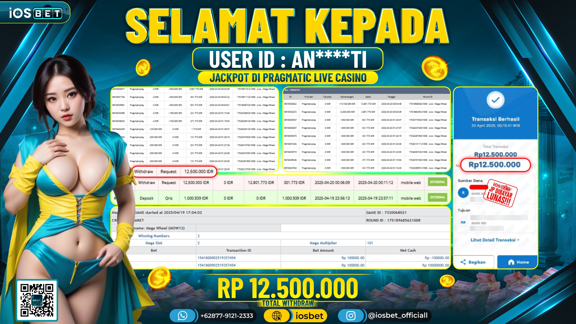 Bukti Pembayaran LUNAS LIVE CASINO GAME GACOR  Rp.12.500.000