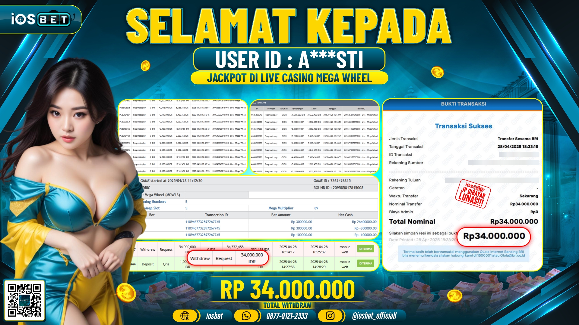 Bukti Pembayaran LUNAS LIVE CASINO GAME GACOR  Rp.34.000.000