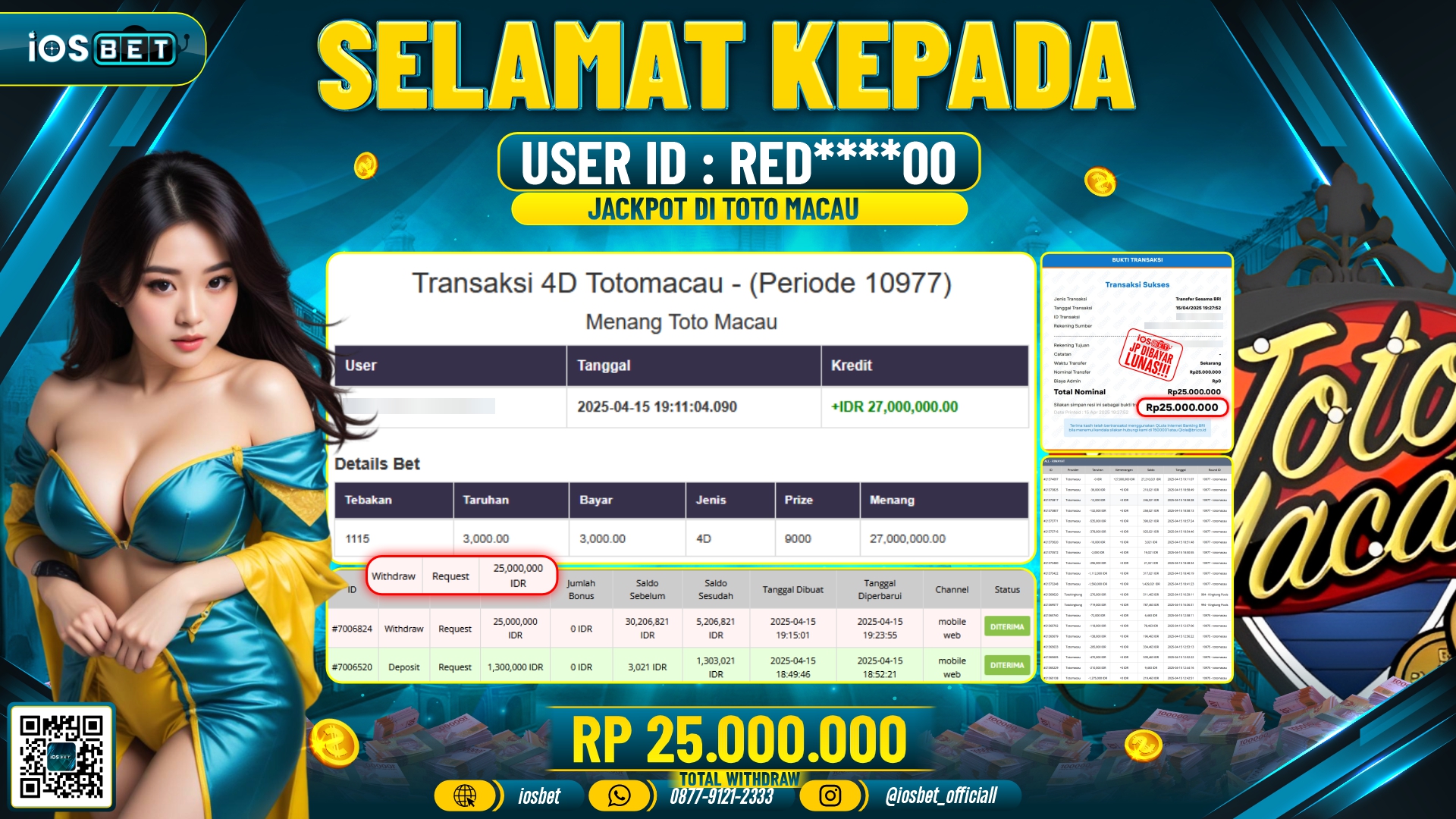 Bukti Pembayaran LUNAS TOTO MACAU GAME GACOR  Rp.25.000.000