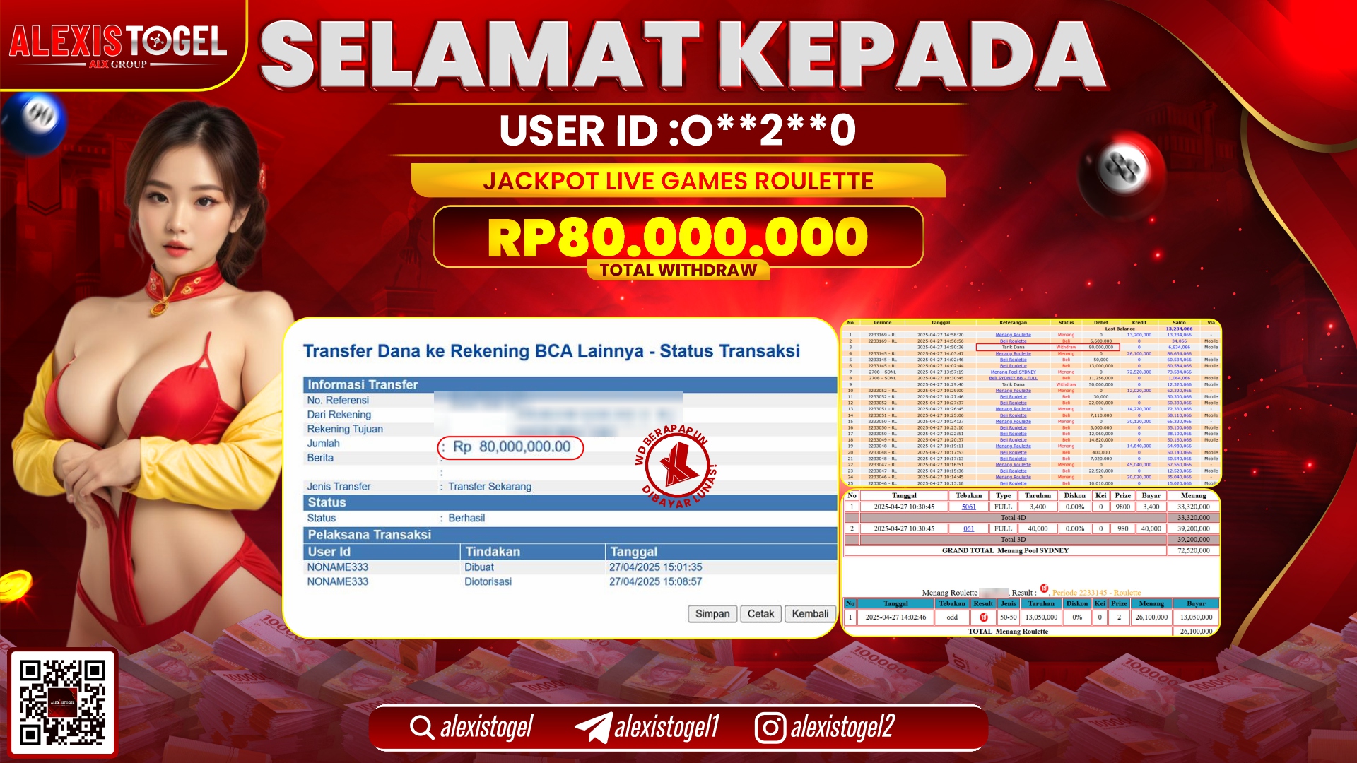 ALEXISTOGEL di LIVE GAMES ROULETTE RP.80.000.000 LUNAS