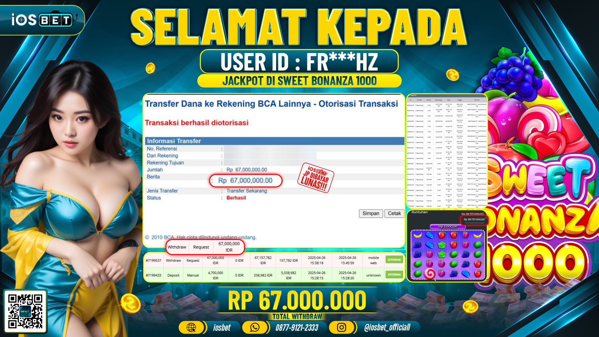 Bukti Pembayaran LUNAS SLOT GAME GACOR  Rp.67 .000.000