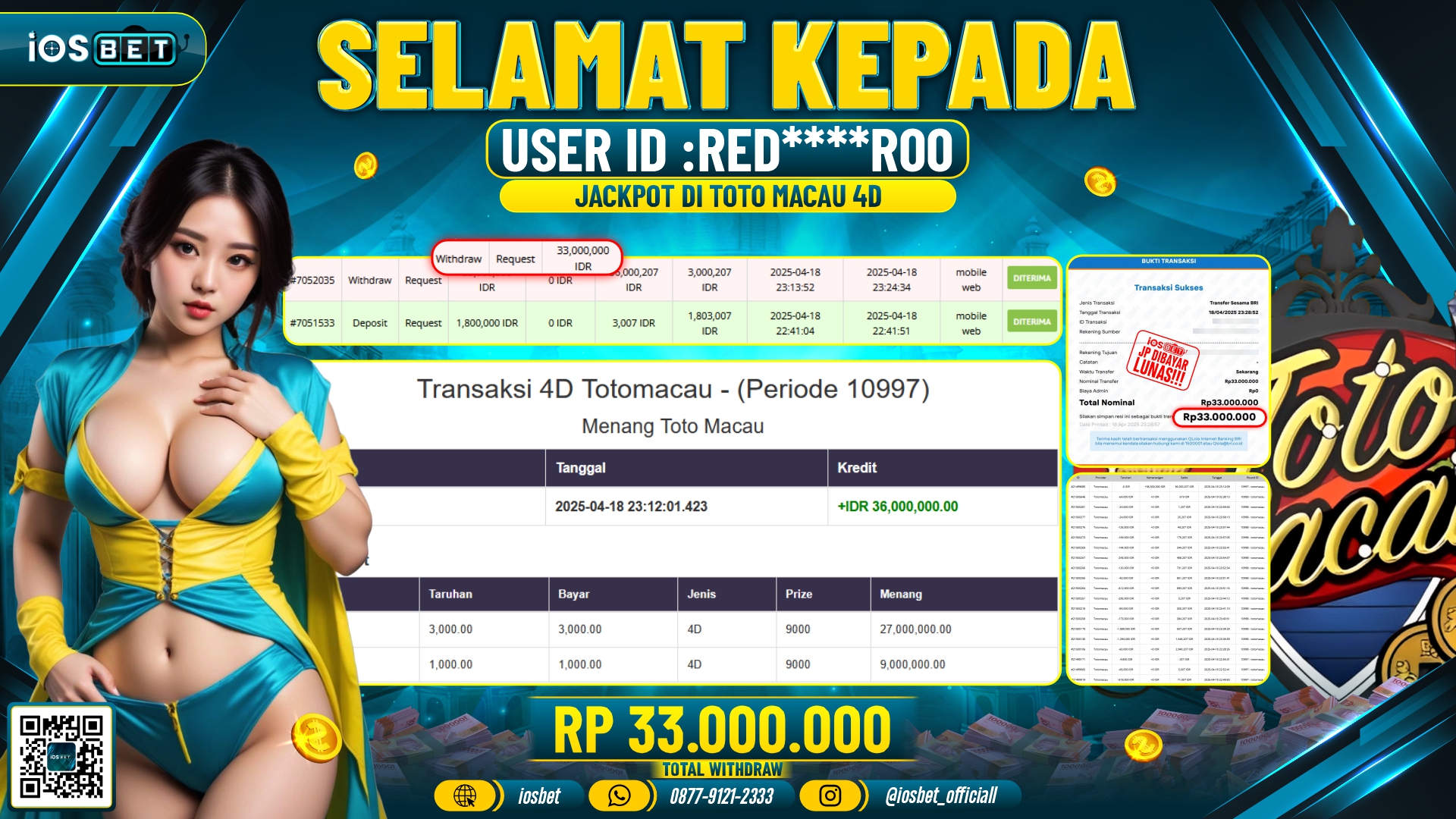 Bukti Pembayaran LUNAS TOTO MACAU GAME GACOR  Rp.33.000.000