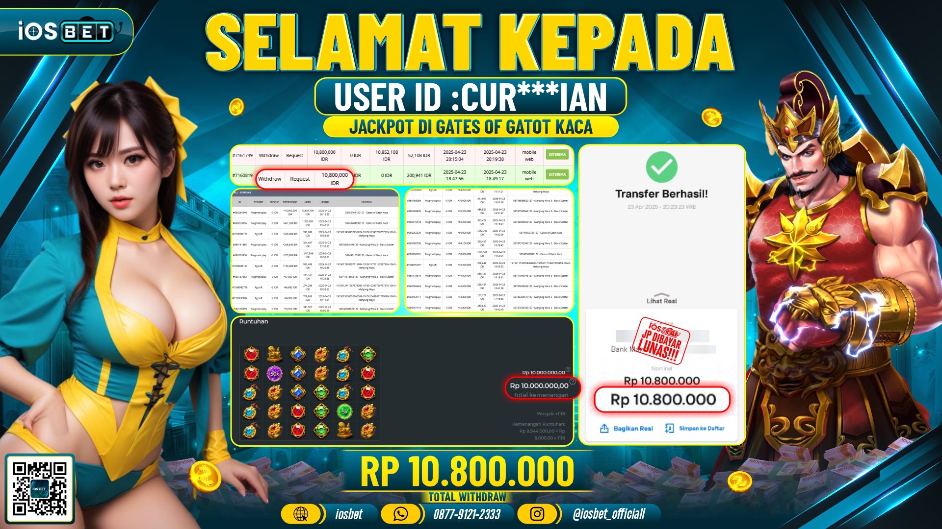 Bukti Pembayaran LUNAS SLOT GAME GACOR  Rp.10.800.000