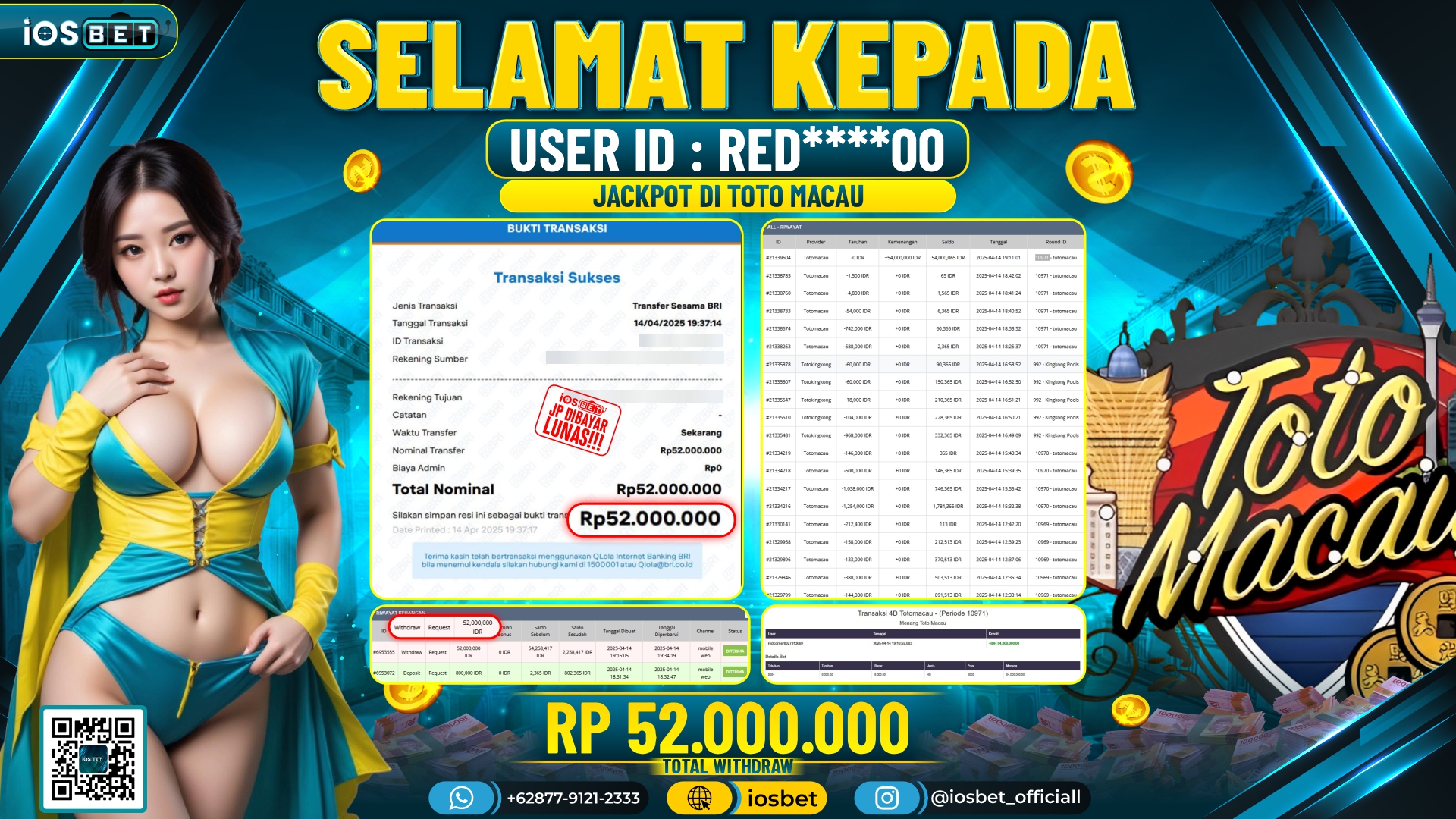 Bukti Pembayaran LUNAS TOTO MACAU GAME GACOR  Rp.52.000.000