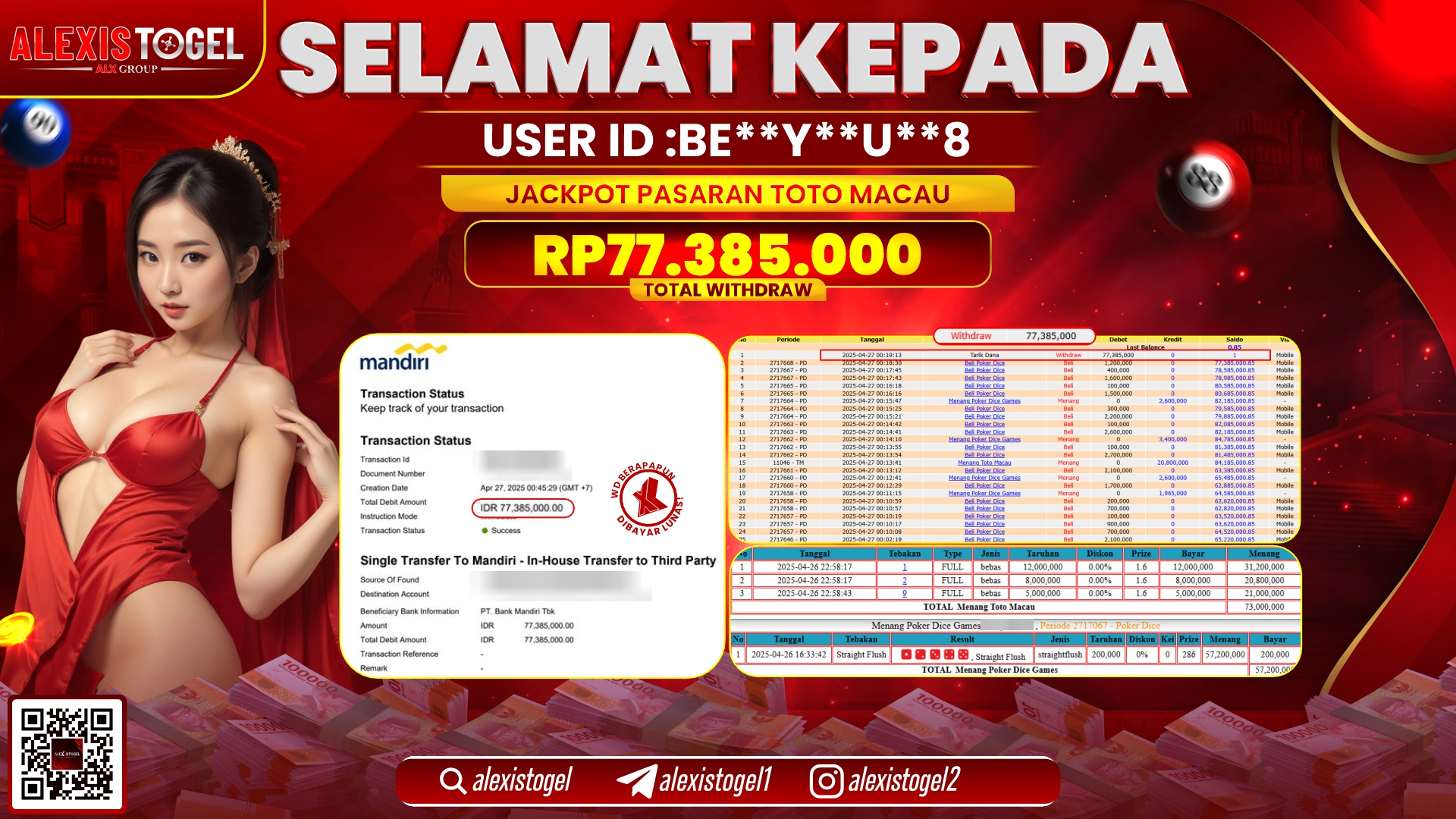 ALEXISTOGEL di TOGEL TOTOMACAU RP.77.358.000 LUNAS