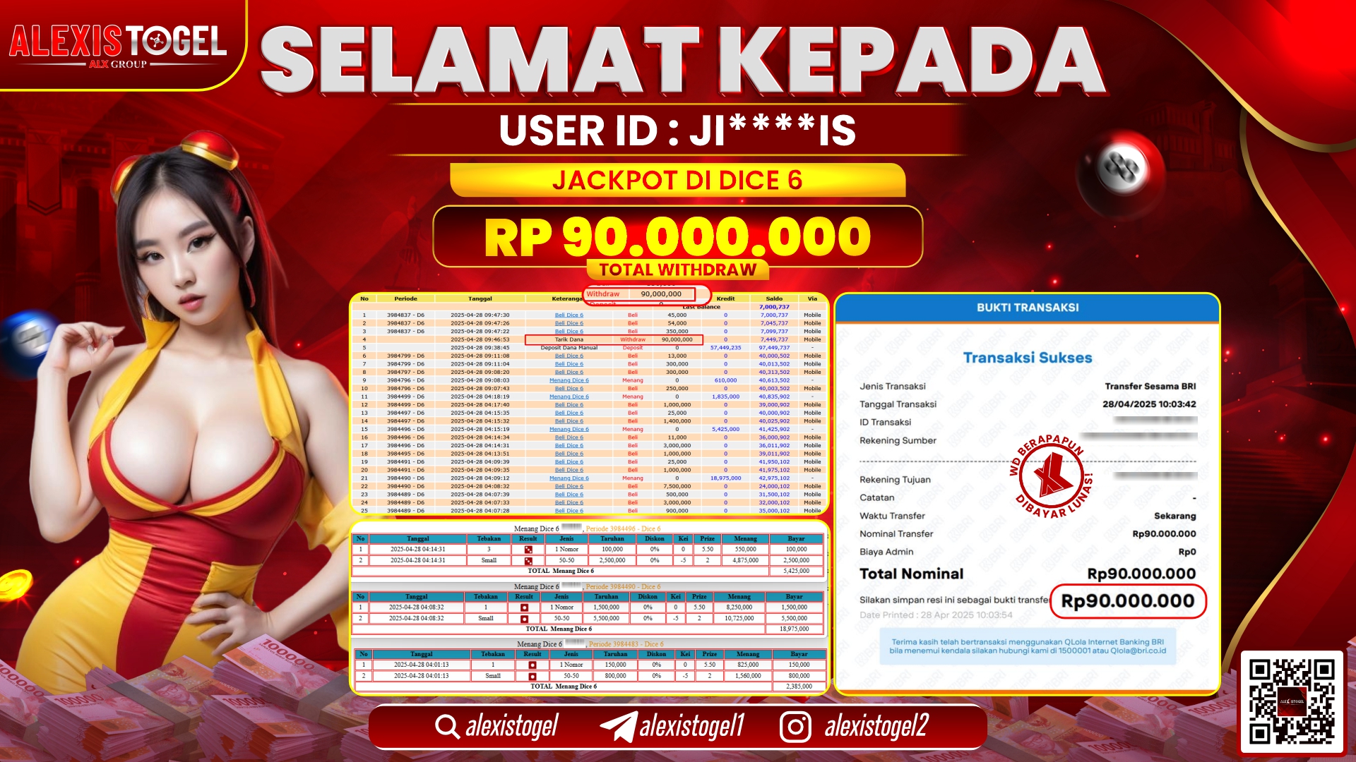 ALEXISTOGEL di CASINO DICE 6 RP.90.000.000 LUNAS