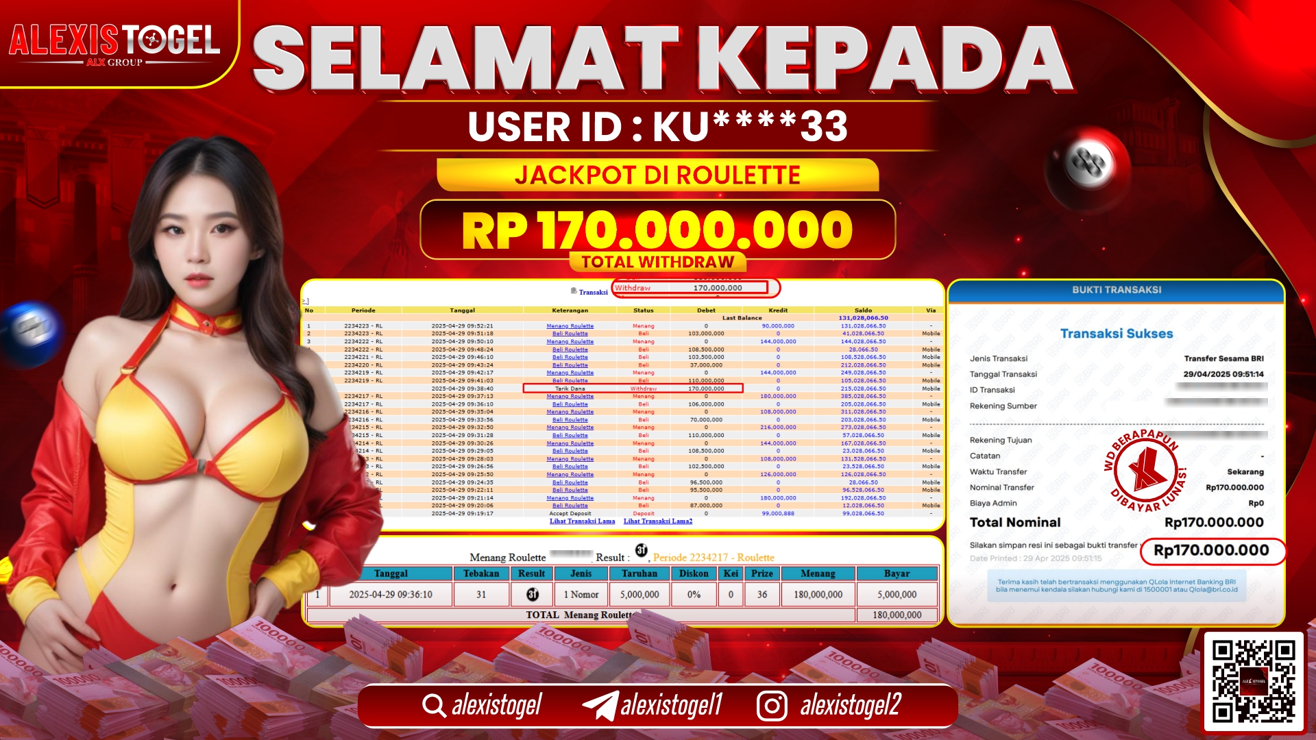ALEXISTOGEL di CASINO ROULETTE RP.170.000.000 LUNAS