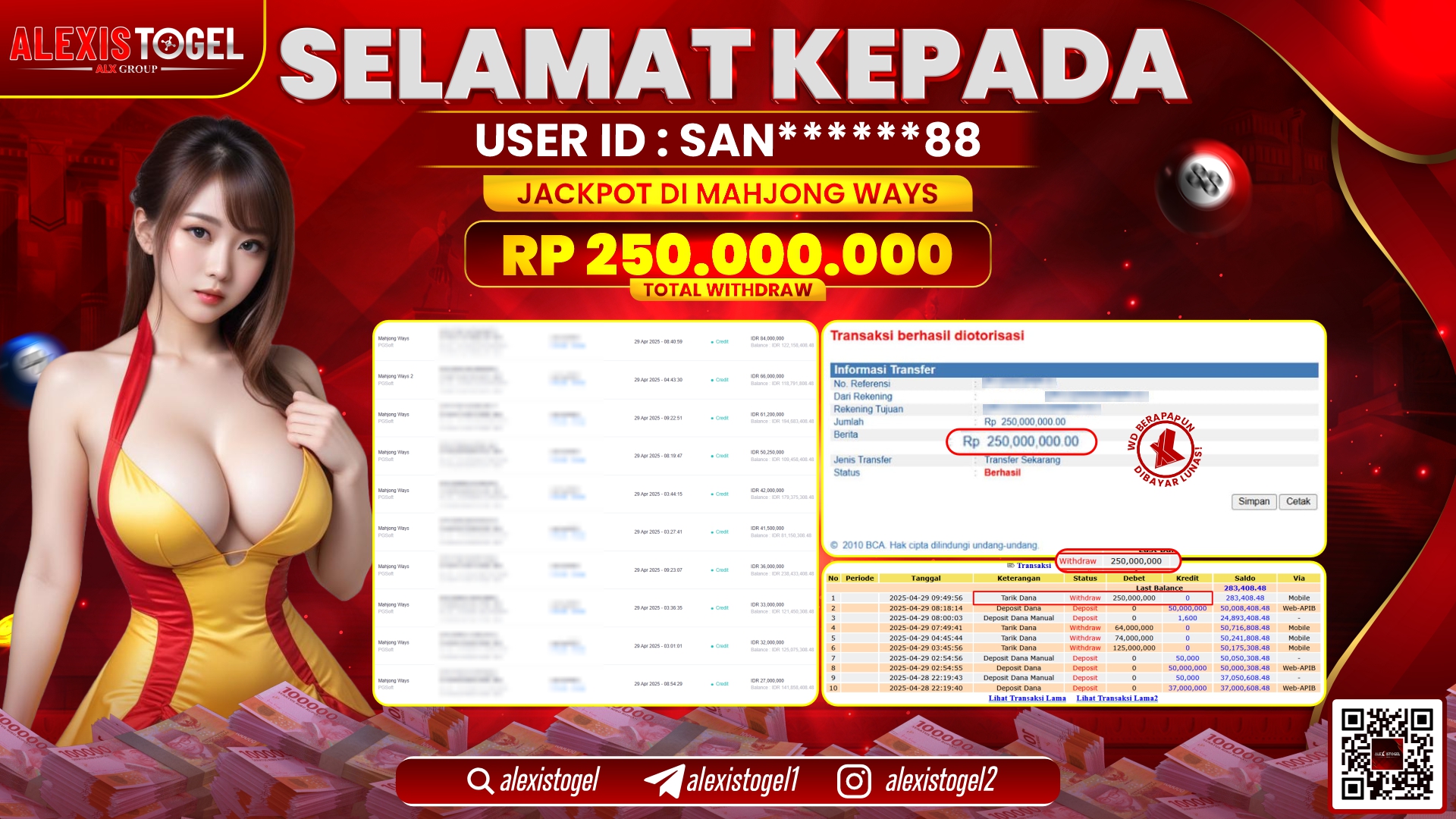 ALEXISTOGEL di SLOT MAHJONG WAYS RP.250.000.000 LUNAS