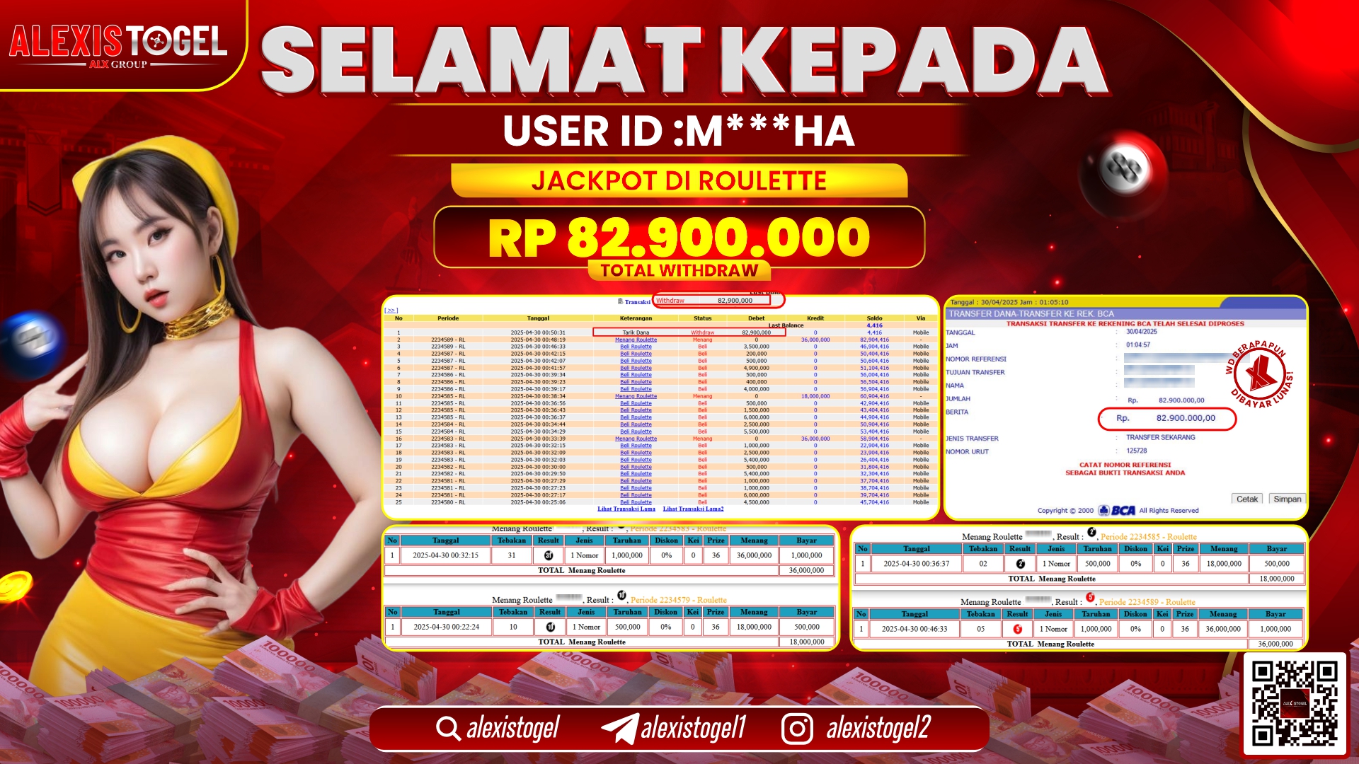 ALEXISTOGEL di CASINO ROULETTE RP.82.900.000 LUNAS