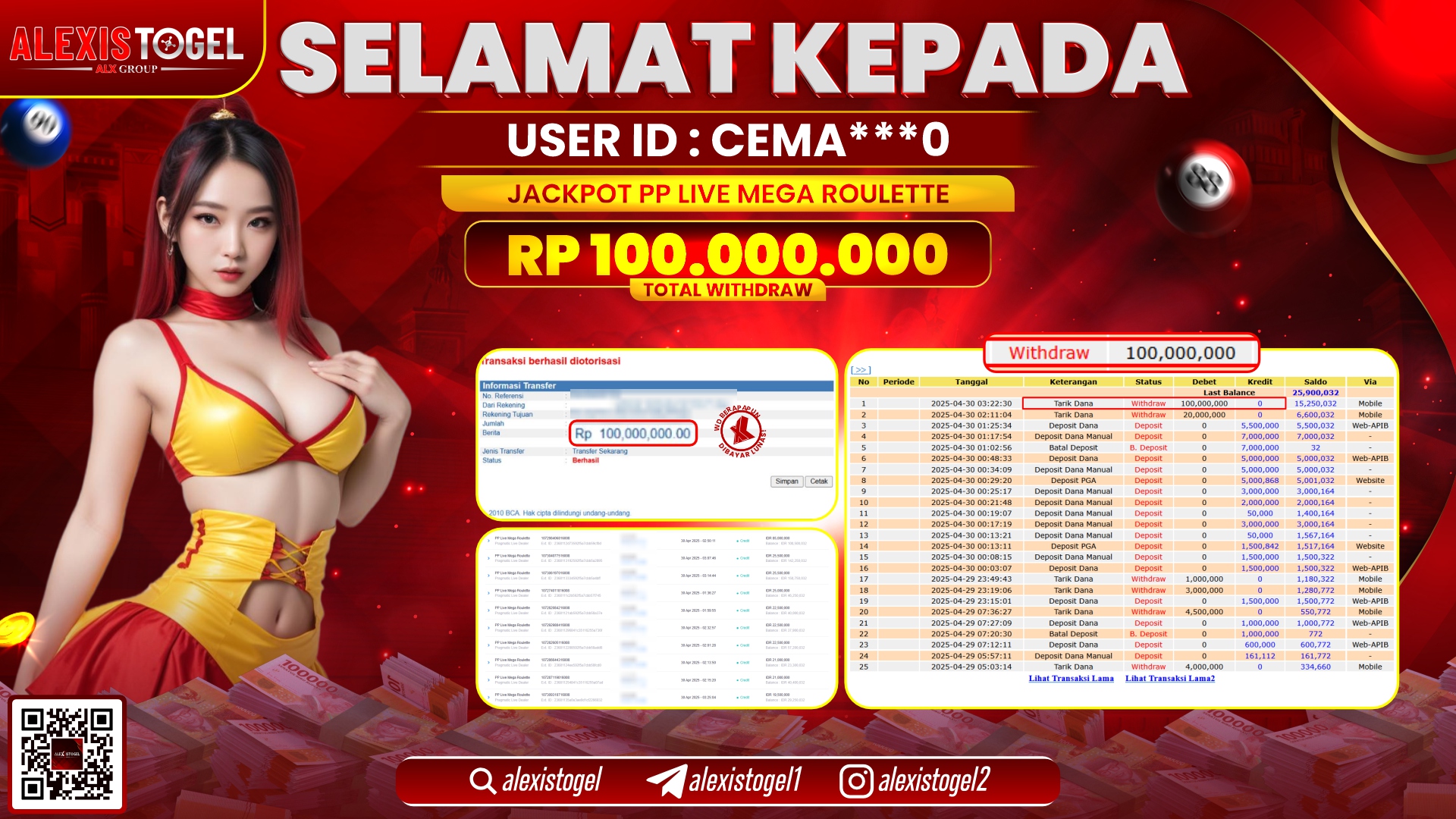 ALEXISTOGEL di PP LIVE MEGA ROULETTE RP.100.000.000 LUNAS