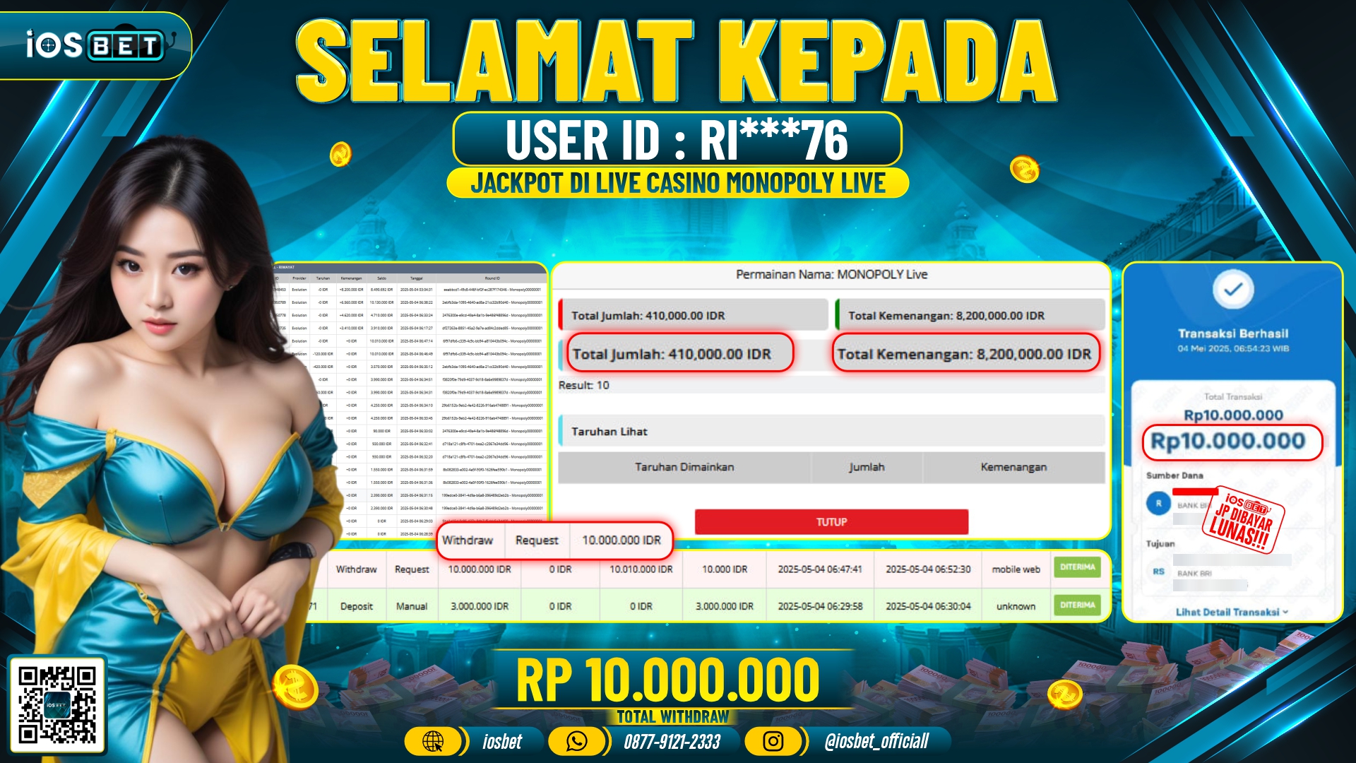 Bukti Pembayaran LIVE CASINO GAME GACOR  Rp.10.00.000