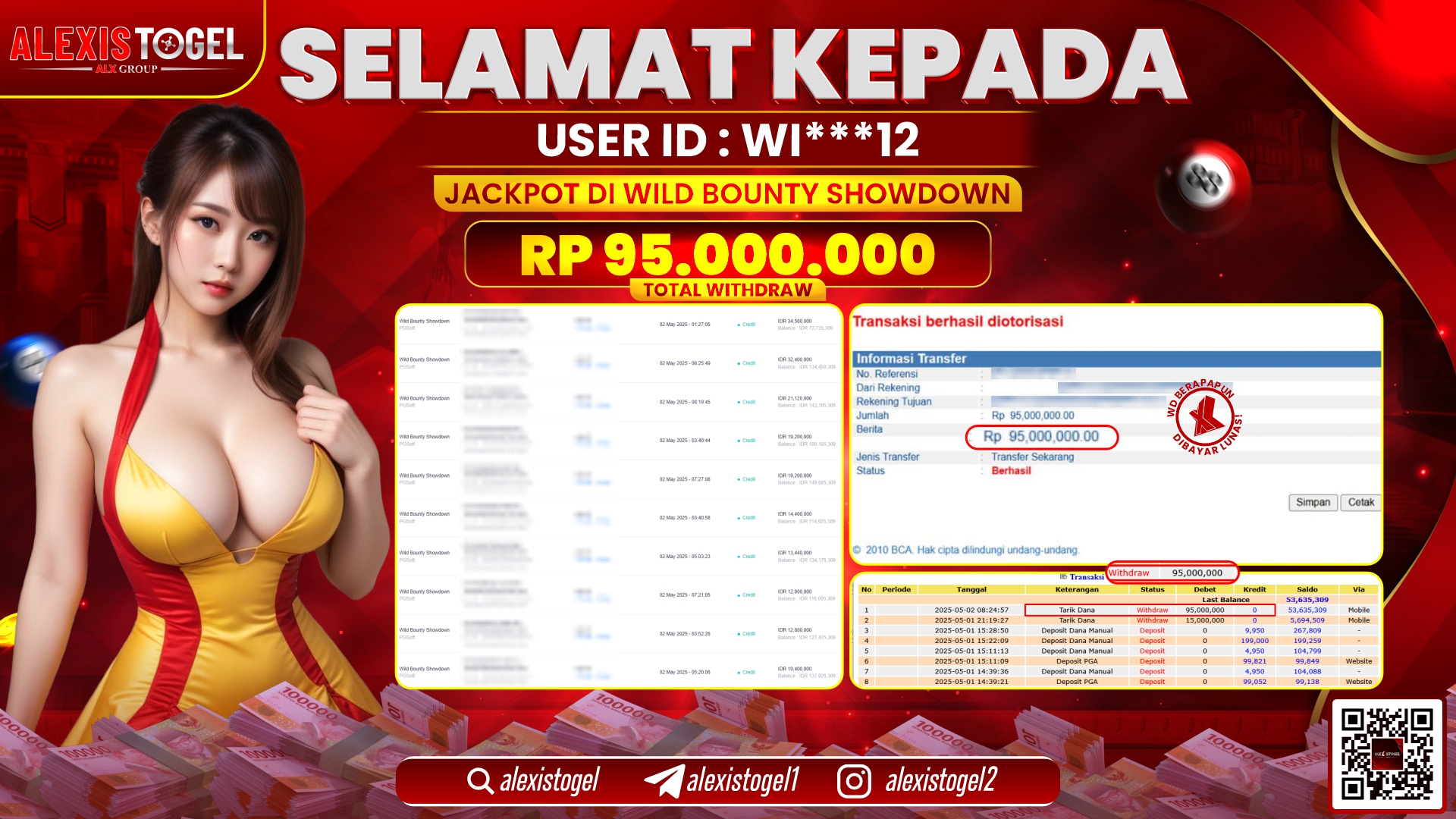 ALEXISTOGEL di SLOT WILD BOUNTY RP.95.000.000 LUNAS