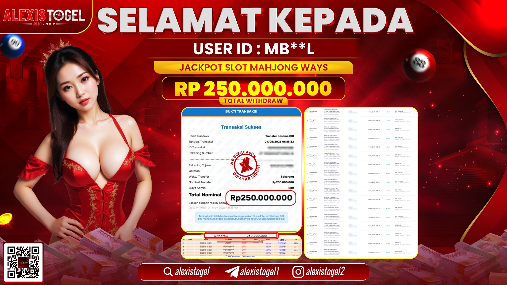 ALEXISTOGEL di SLOT MAHJONG WAYS RP.250.000.000 LUNAS