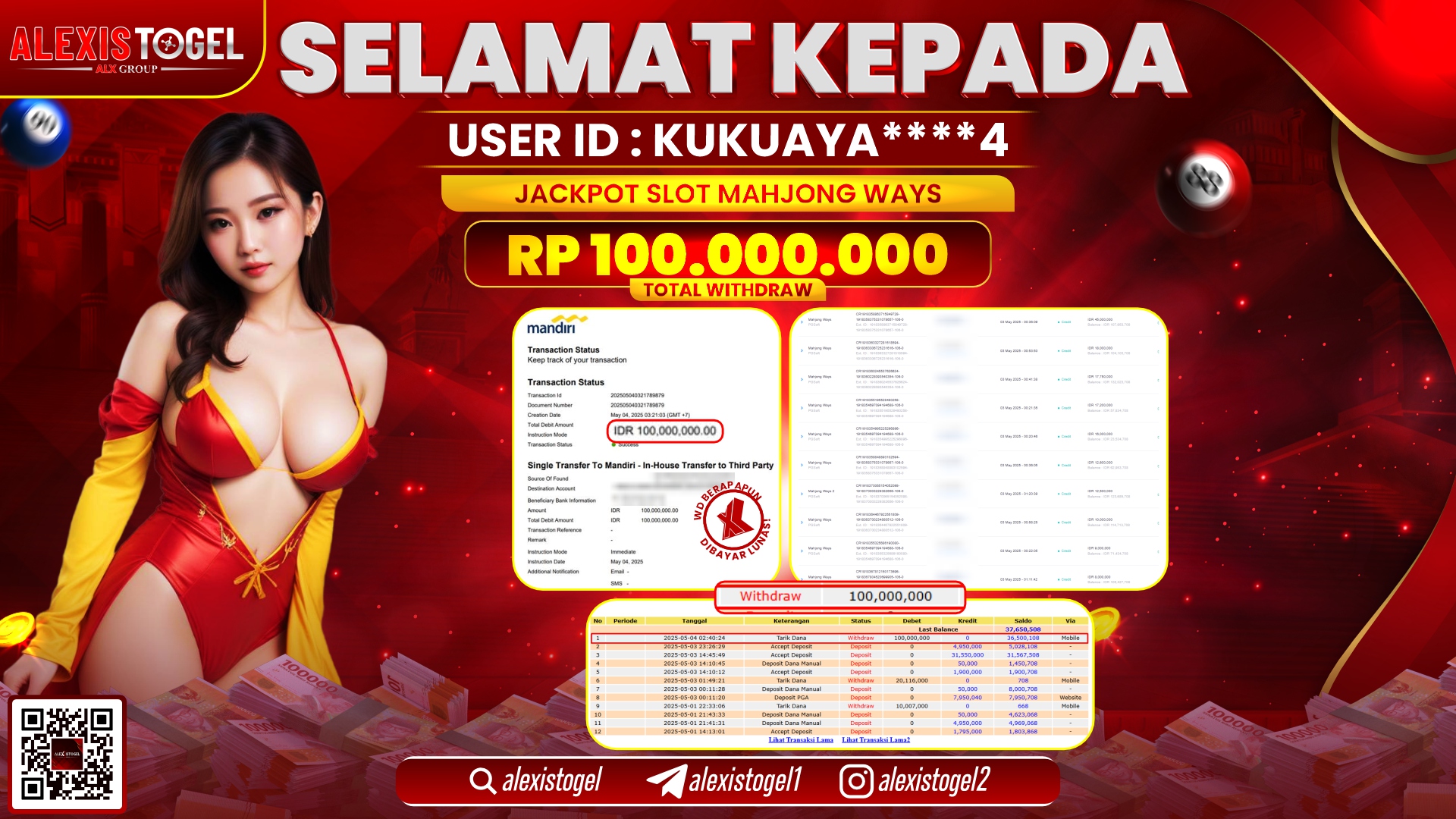 ALEXISTOGEL di SLOT MAHJONG WAYS RP.100.000.000 LUNAS