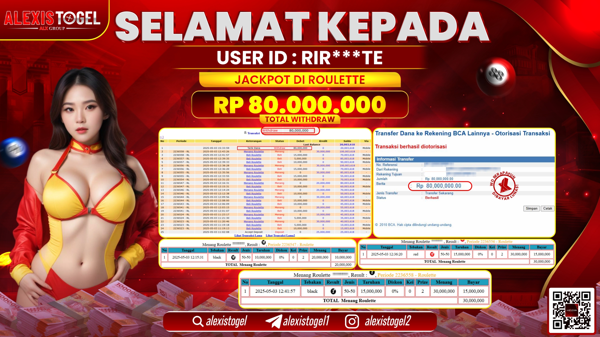 ALEXISTOGEL di CASINO ROULETTE RP.80.000.000 LUNAS