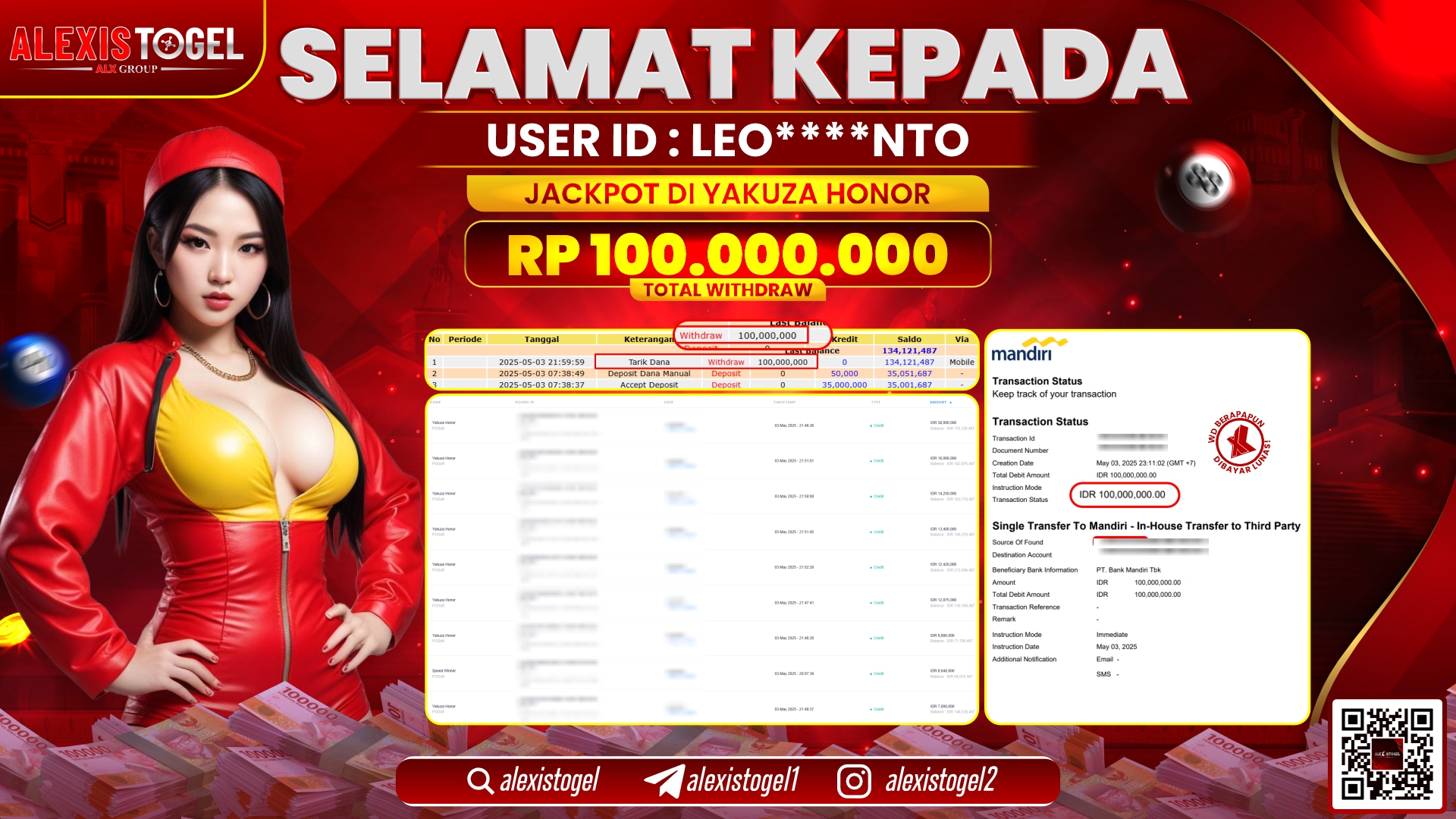 ALEXISTOGEL di SLOT YAKUZA HONOR RP.100.000.000 LUNAS