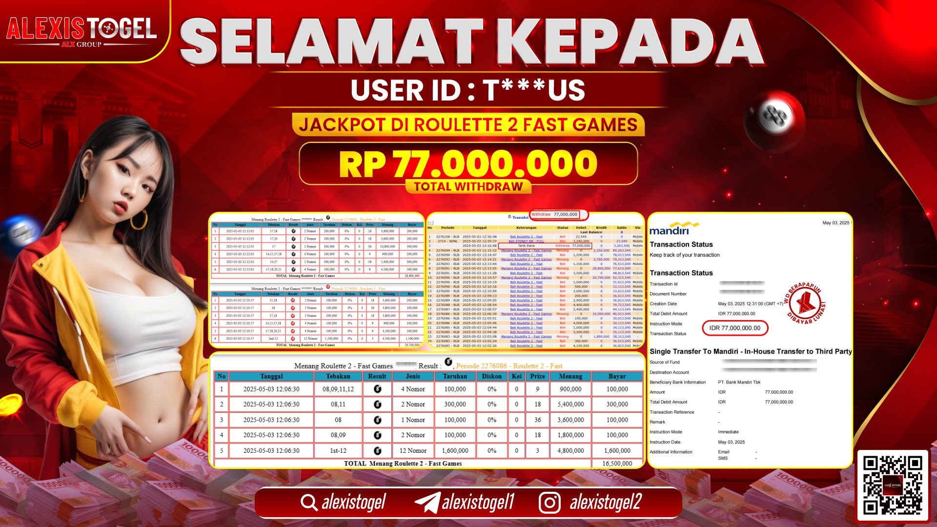 ALEXISTOGEL di CASINO ROULETTE 2 FAST GAMES RP.77.000.000 LUNAS