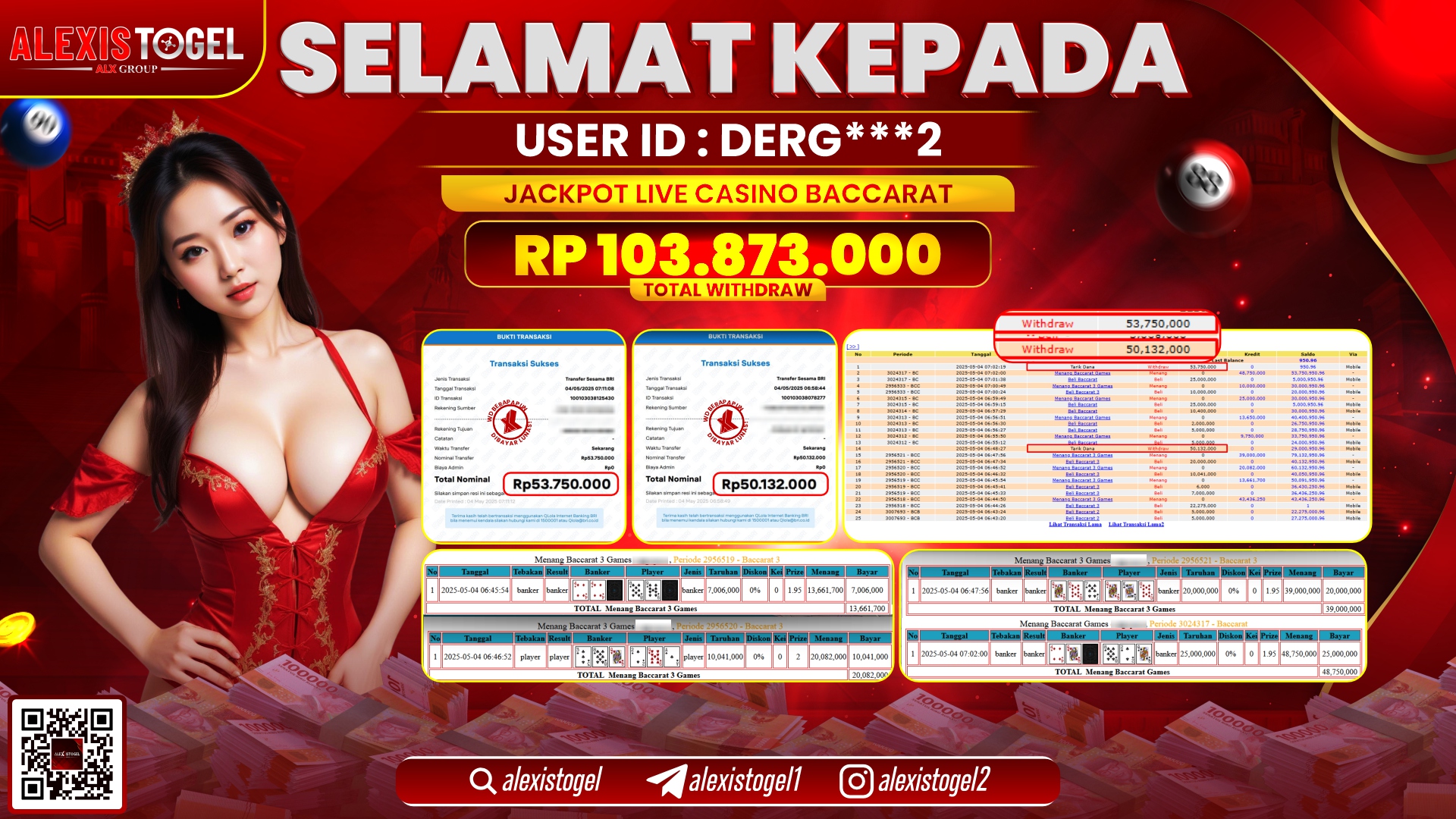 ALEXISTOGEL di LIVE LIVE CASINO BACCARAT RP.103.873.000 LUNAS