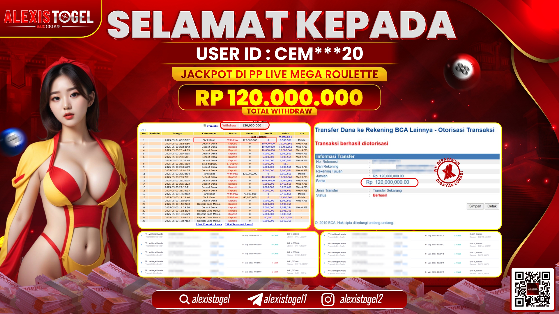 ALEXISTOGEL di PP LIVE MEGA ROULETTE RP.120.000.000 LUNAS