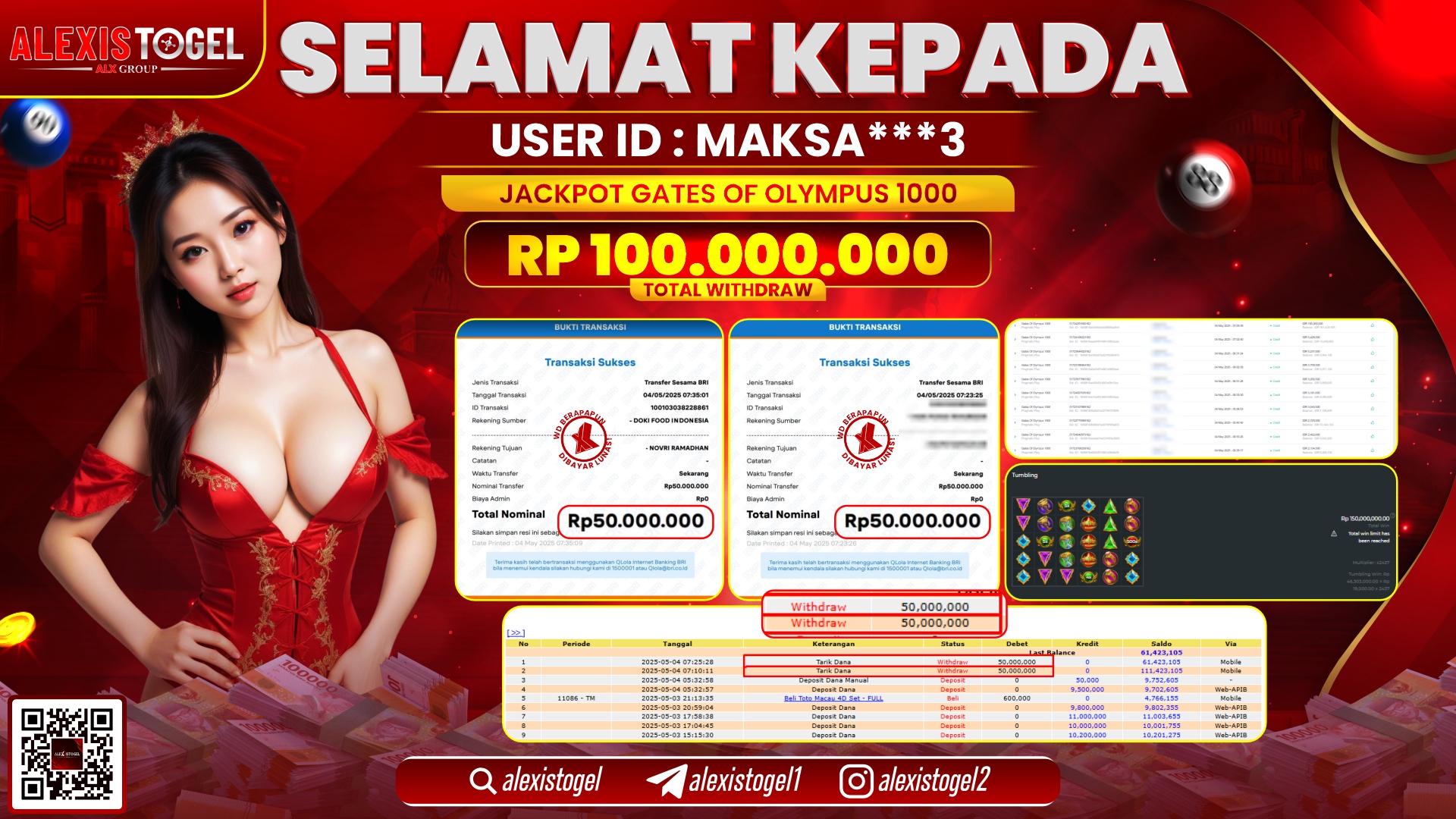 ALEXISTOGEL di SLOT GATES OF OLYMPUS RP.100.000.000 LUNAS