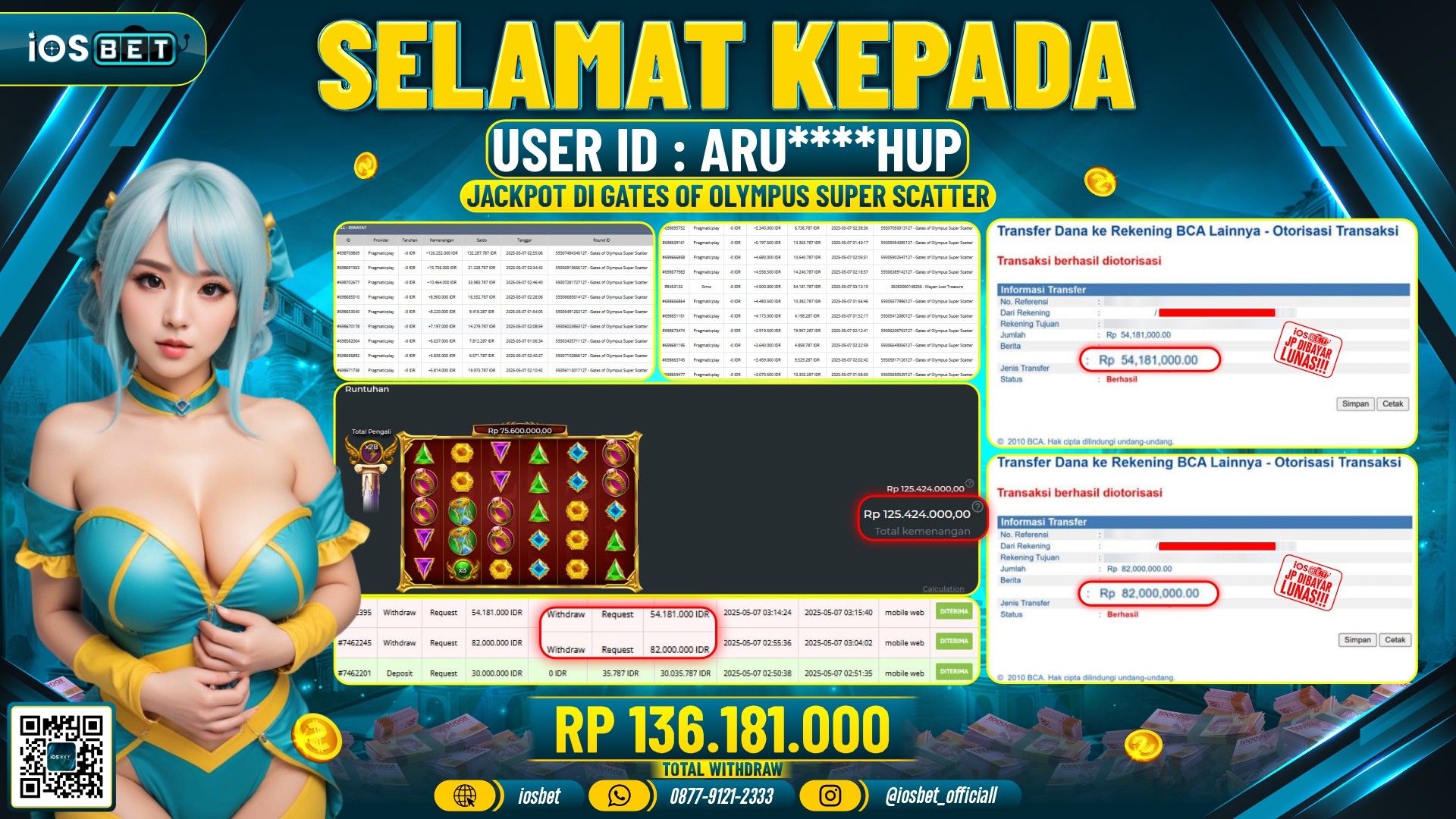 Bukti Pembayaran LUNAS SLOT GAME GACOR  Rp.136.181.000