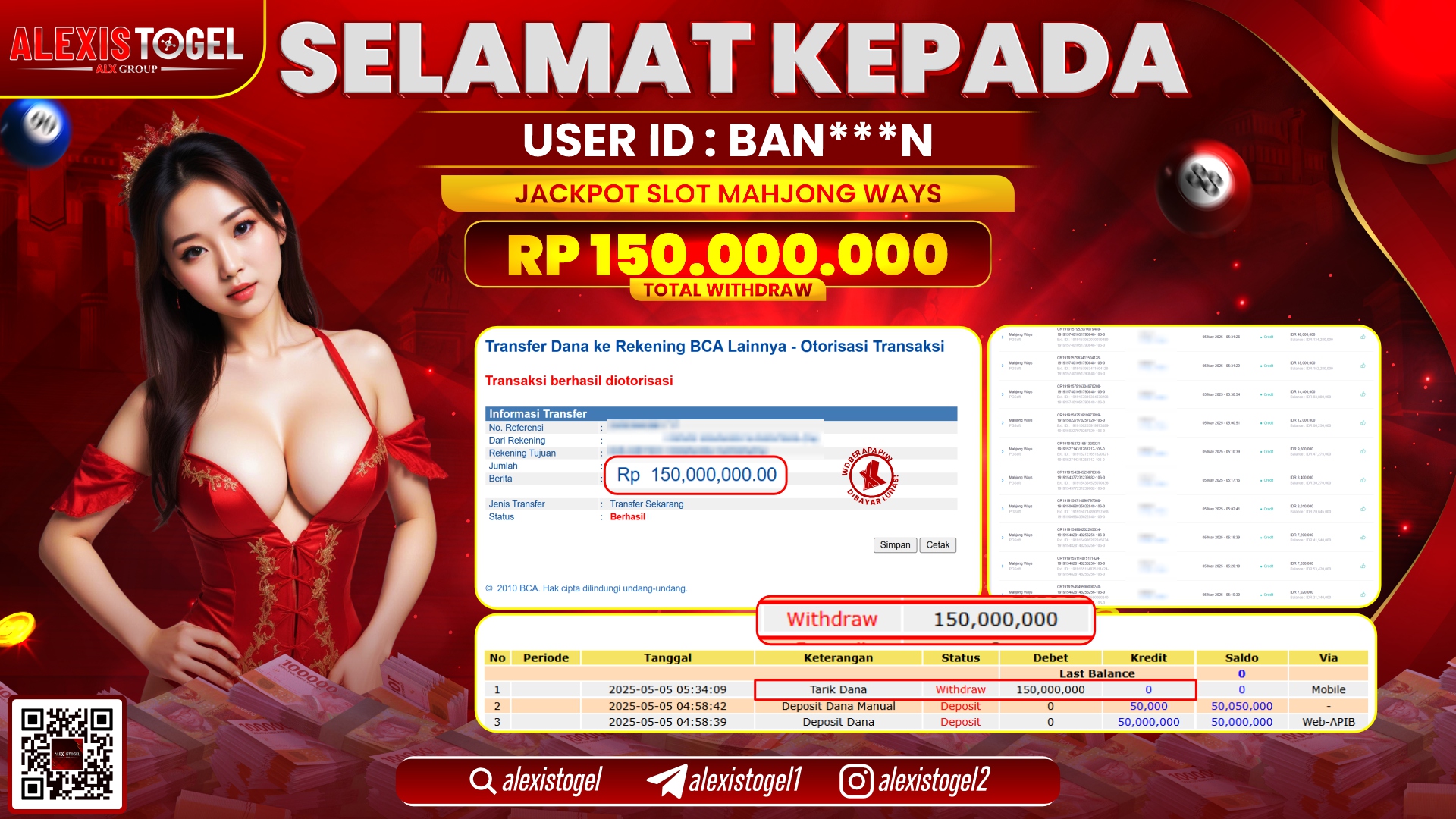 ALEXISTOGEL di SLOT MAHJONG WAYS RP.150.000.000 LUNAS