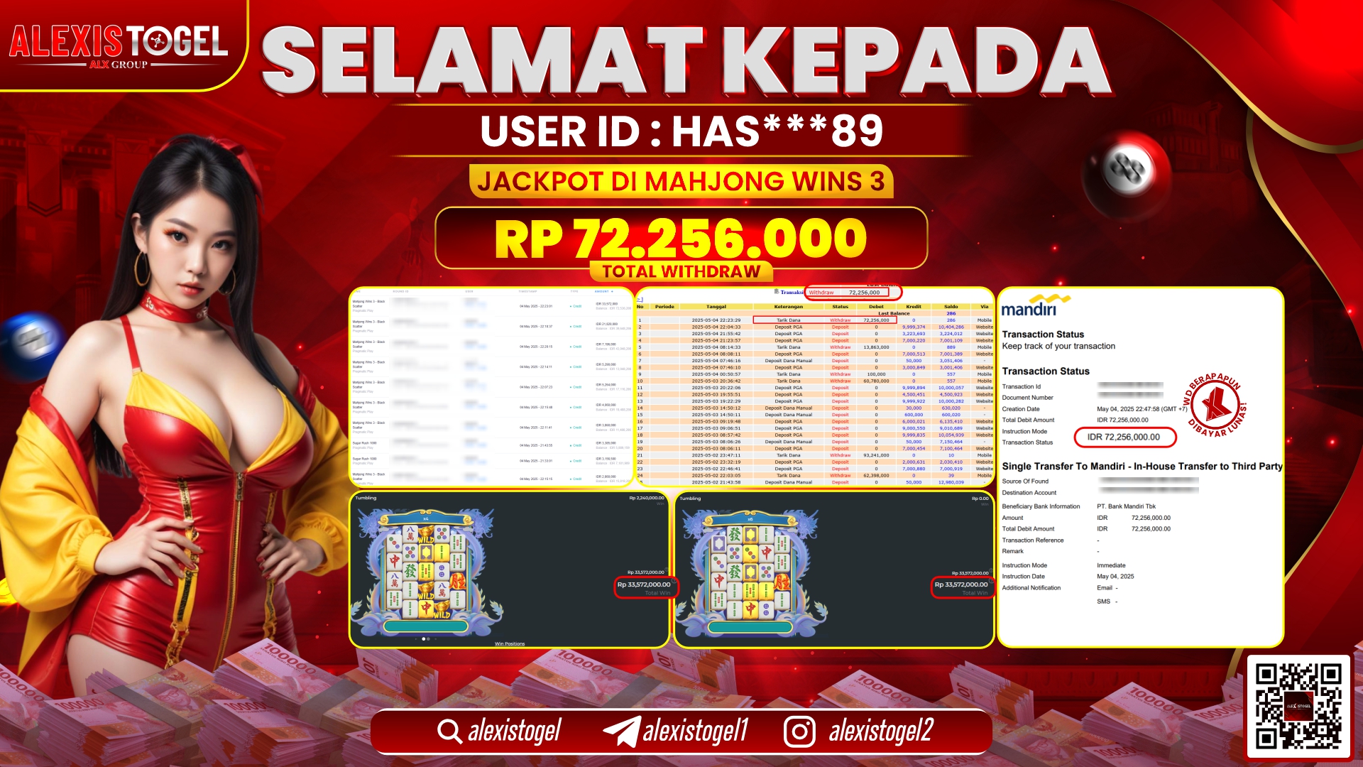 ALEXISTOGEL di SLOT MAHJONG WAYS 3 RP.72.256.000 LUNAS