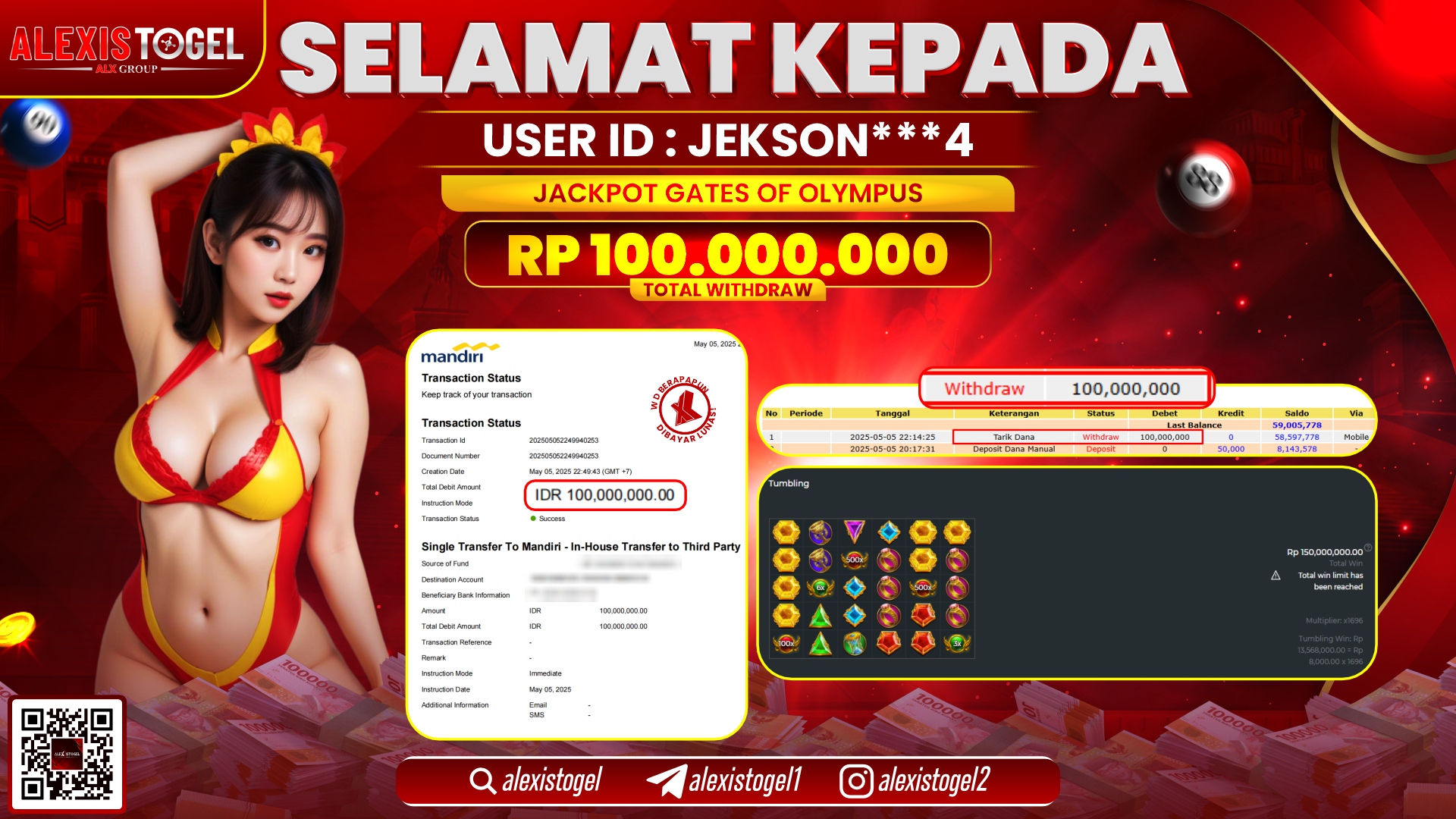 ALEXISTOGEL di SLOT GATES OF OLYMPUS RP.100.000.000 LUNAS