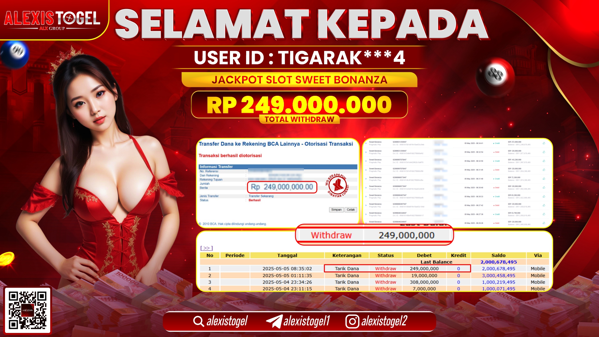 ALEXISTOGEL di SLOT SWEET BONANZA RP.249.000.000 LUNAS