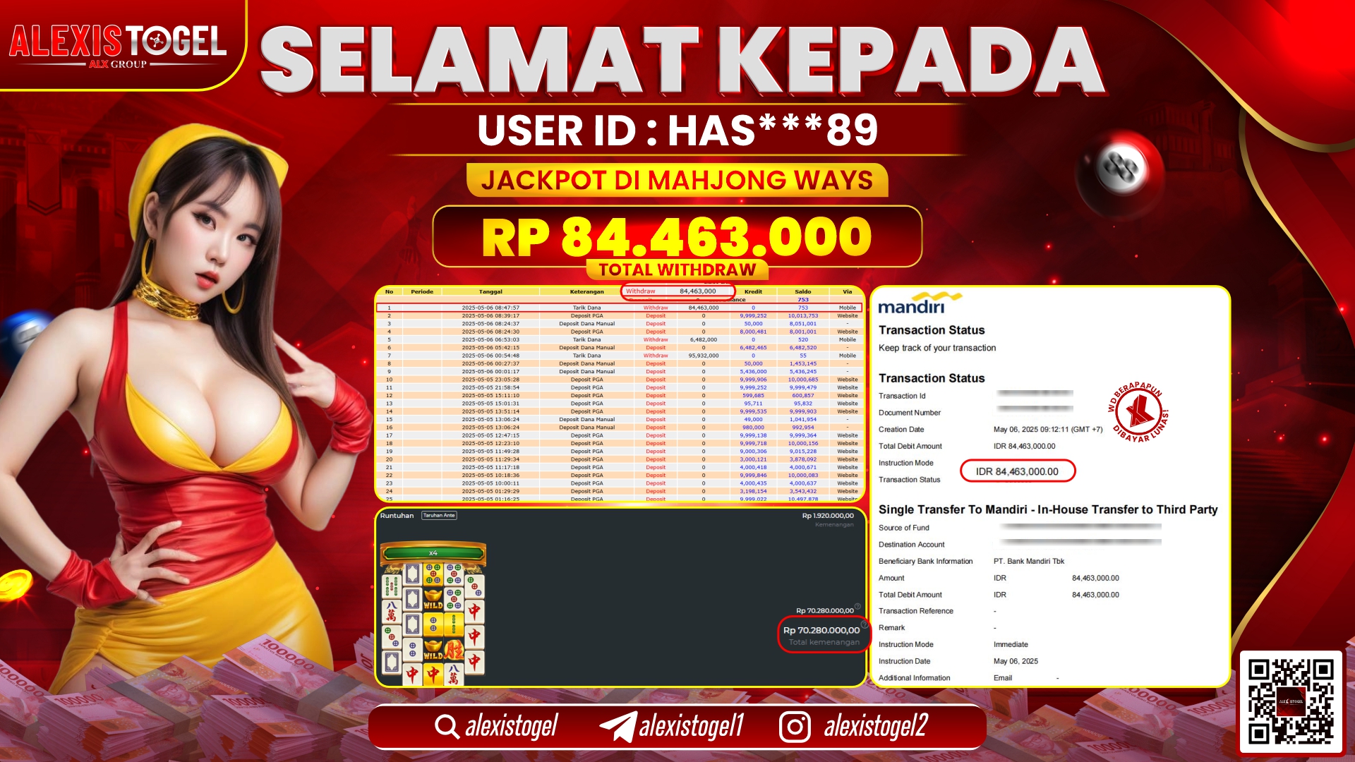 ALEXISTOGEL di SLOT MAHJONG WAYS RP.84.463.000 LUNAS