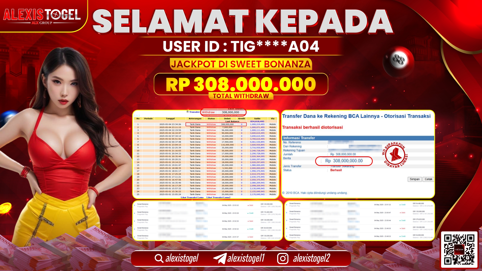 ALEXISTOGEL di SLOT SWEET BONANZA RP.308.000.000 LUNAS