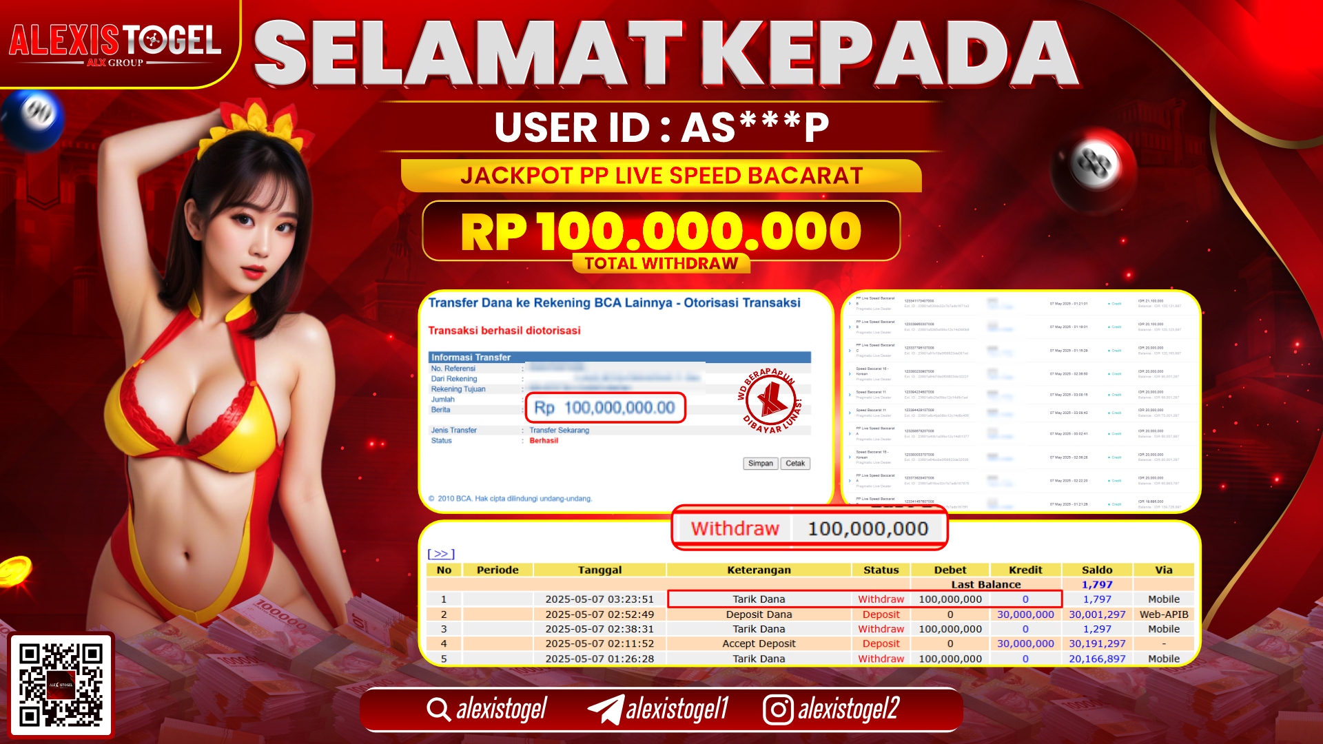 ALEXISTOGEL di PP LIVE SPEED BACCARAT RP.100.000.000 LUNAS