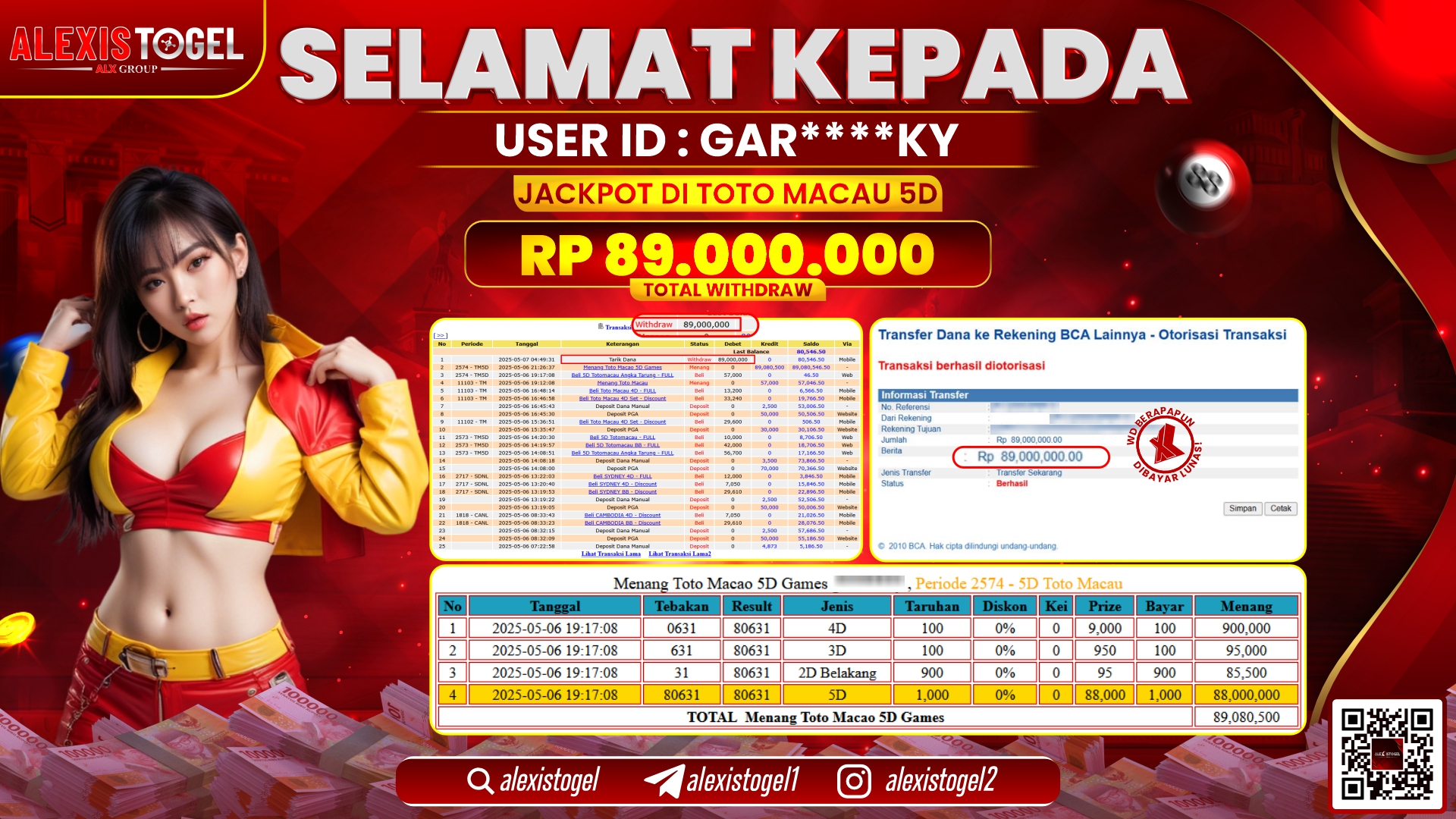 ALEXISTOGEL di TOGEL TOTOMACAU 5D RP.89.000.000 LUNAS