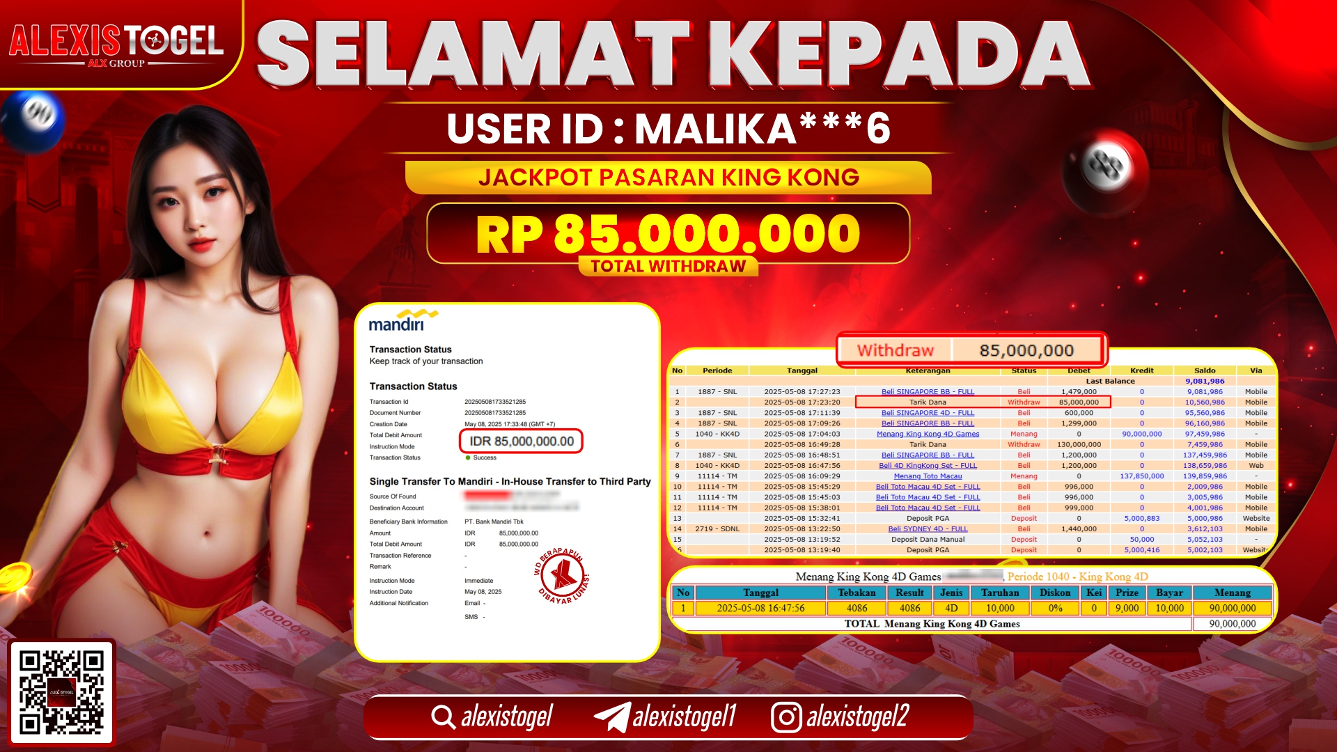 ALEXISTOGEL di TOGEL PASARAN KINGKONG RP.85.000.000 LUNAS