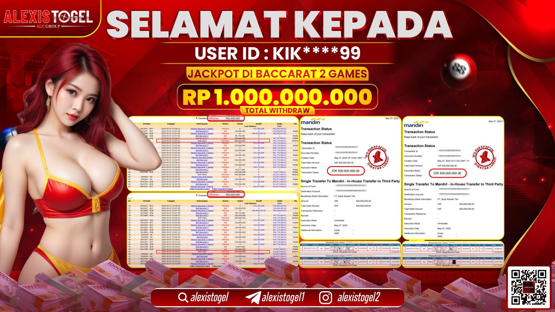 ALEXISTOGEL di  CASINO BACCARAT 2 GAMES RP.1.000.000.000 LUNAS