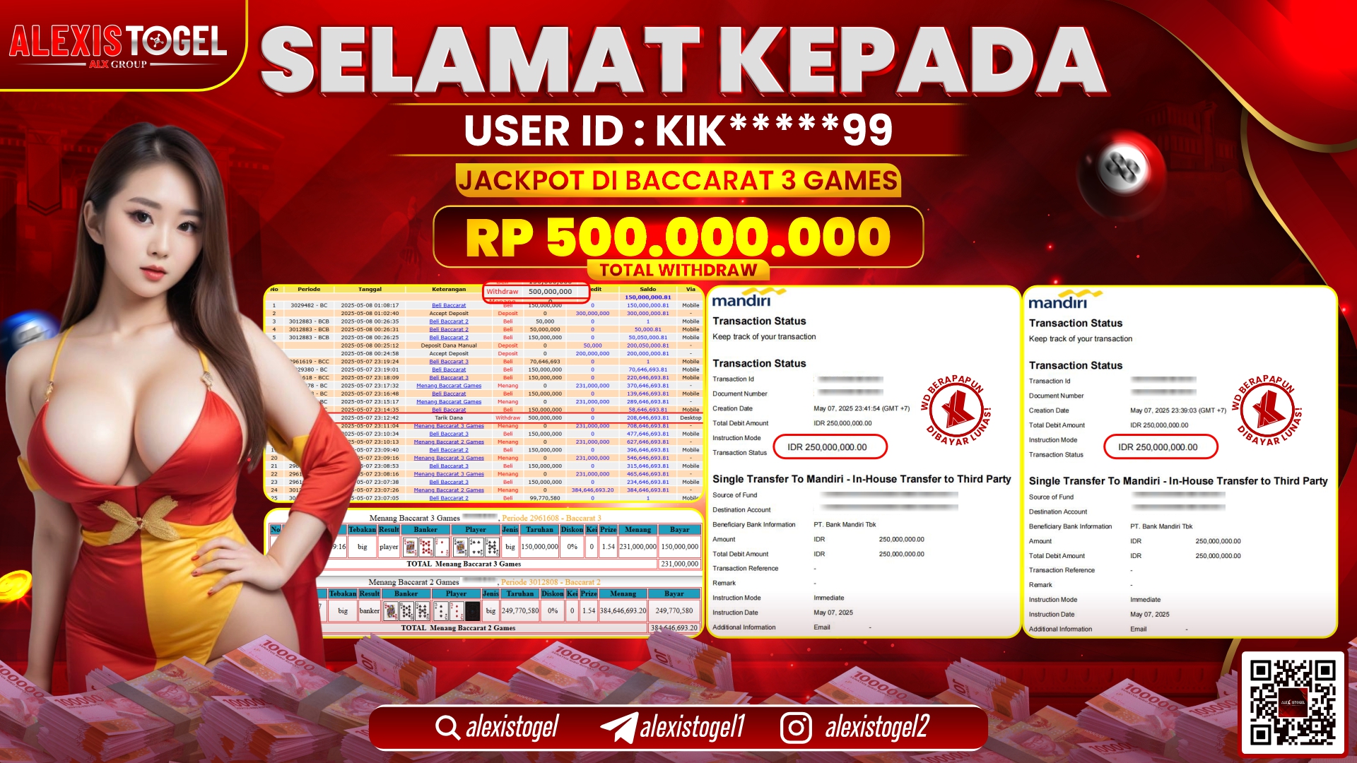 ALEXISTOGEL di CASINO BACCARAT 3 GAMES RP.500.000.000 LUNAS