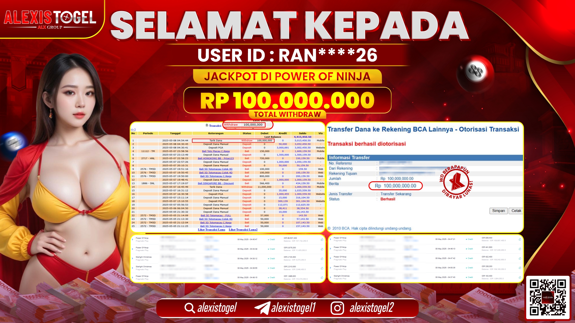 ALEXISTOGEL di SLOT POWER OF NINJA RP.100.000.000 LUNAS