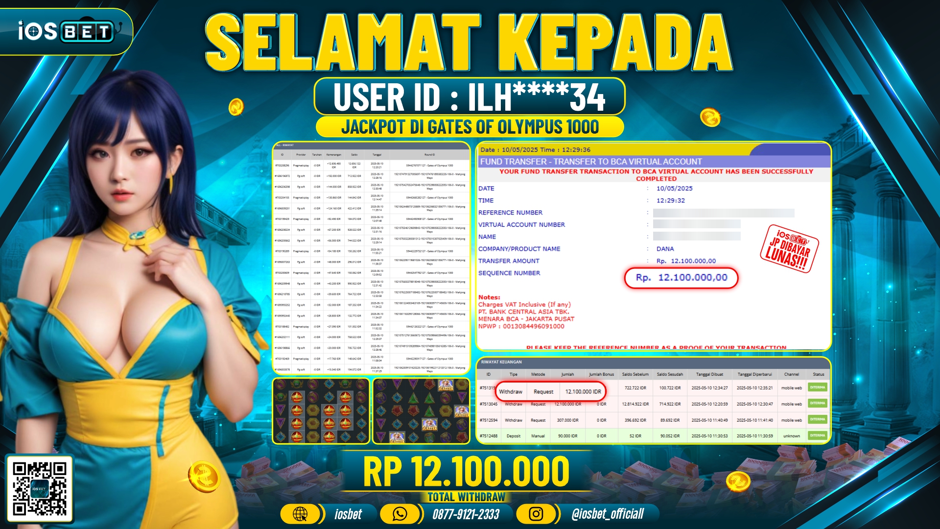 Bukti Pembayaran LUNAS SLOT GAME GACOR  Rp.12.100.000