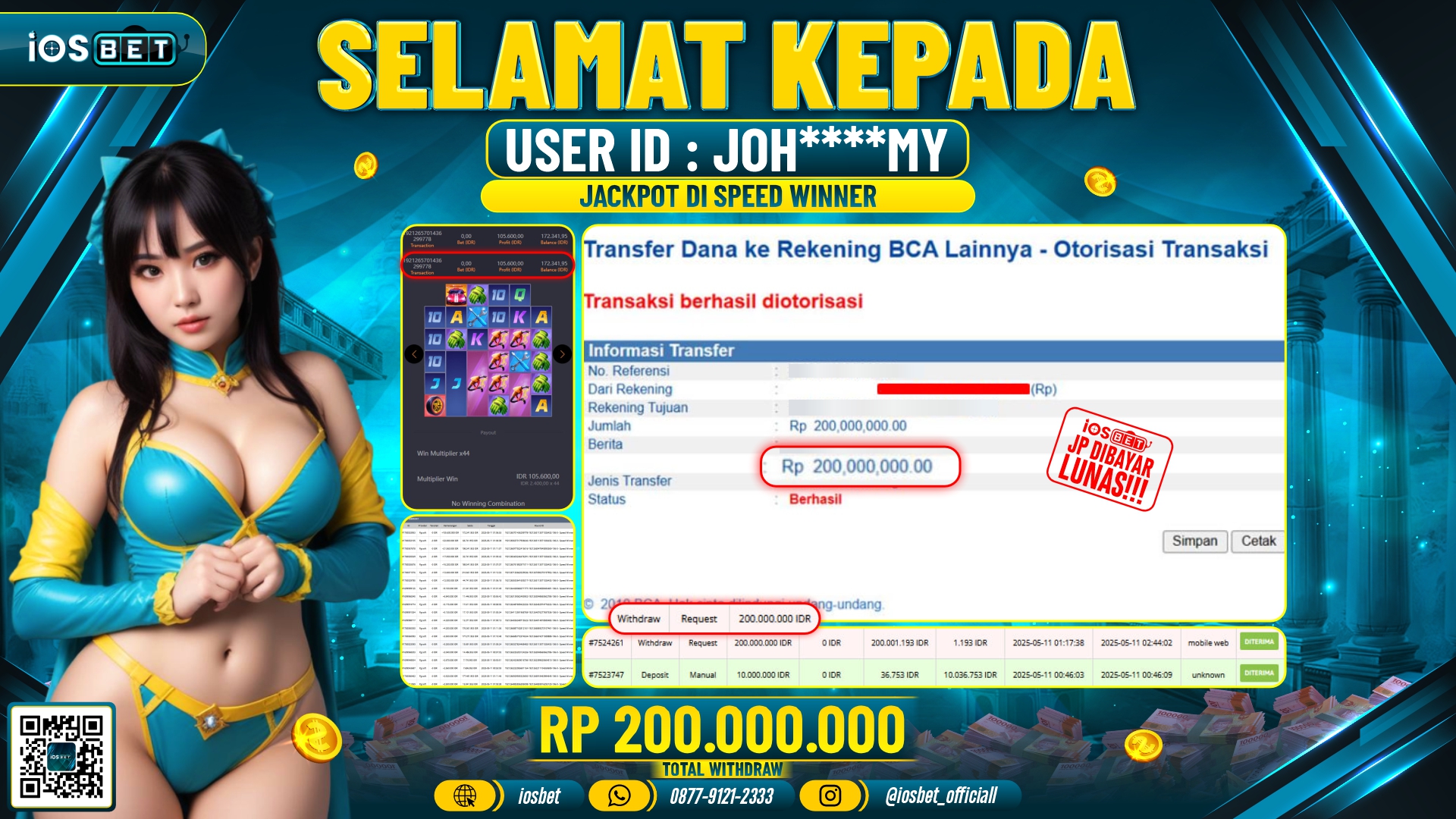 Bukti Pembayaran LUNAS SLOT GAME GACOR  Rp.200.000.000
