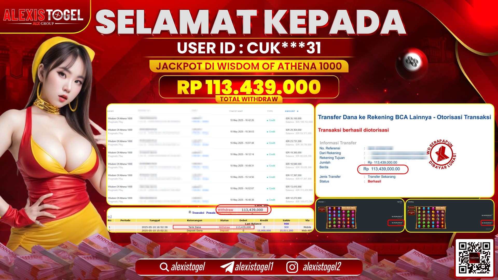 ALEXISTOGEL di SLOT WISDOM OF ATHENA RP.113.439.000 LUNAS