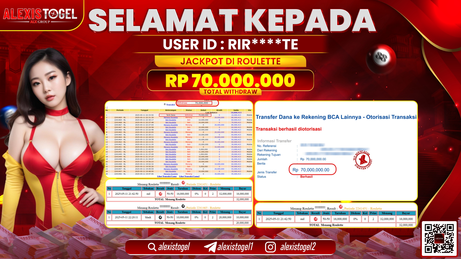 ALEXISTOGEL di CASINO ROULETTE RP.70.000.000 LUNAS