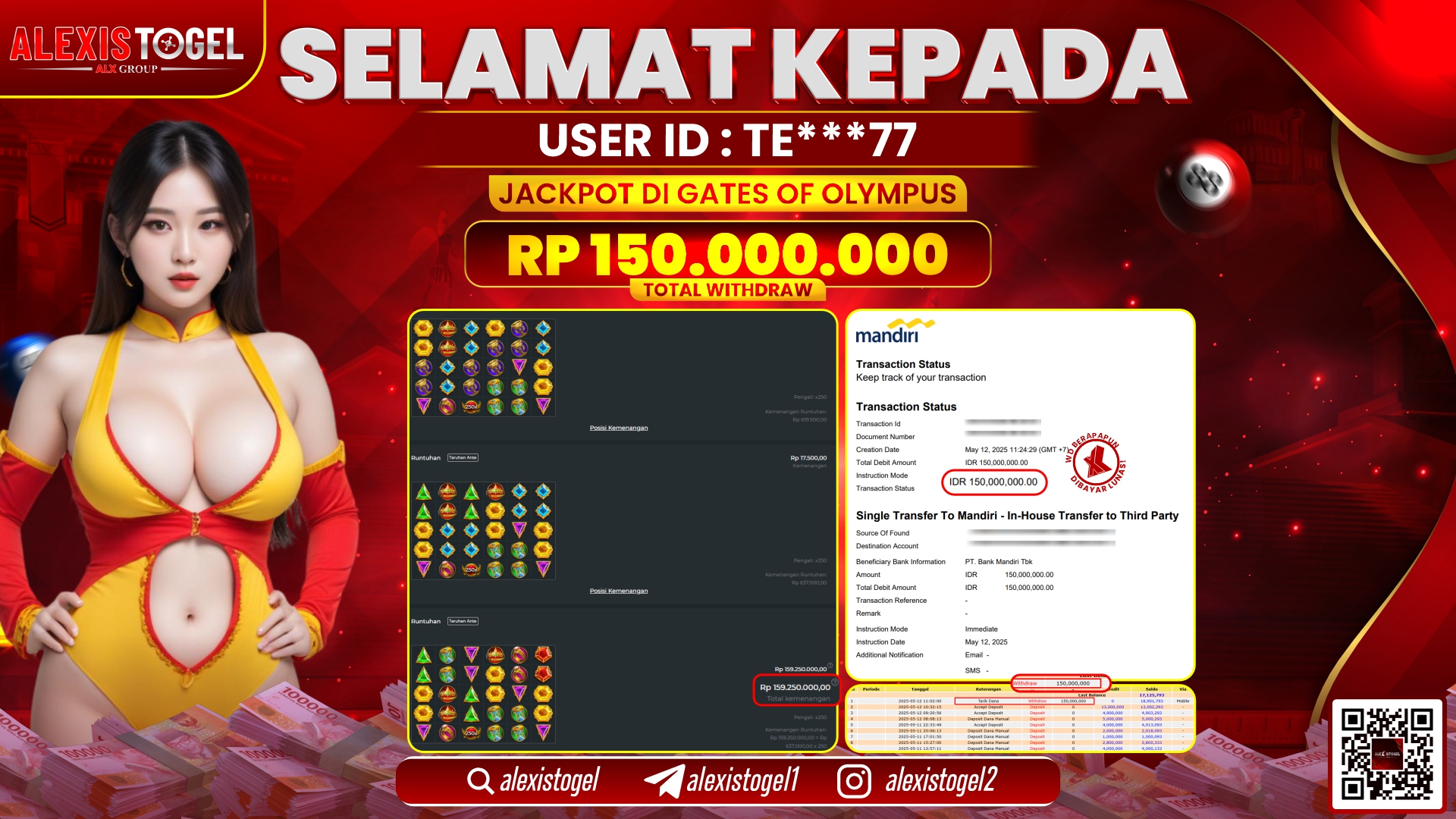 ALEXISTOGEL di SLOT GATES OF OLYMPUS RP.150.000.000 LUNAS