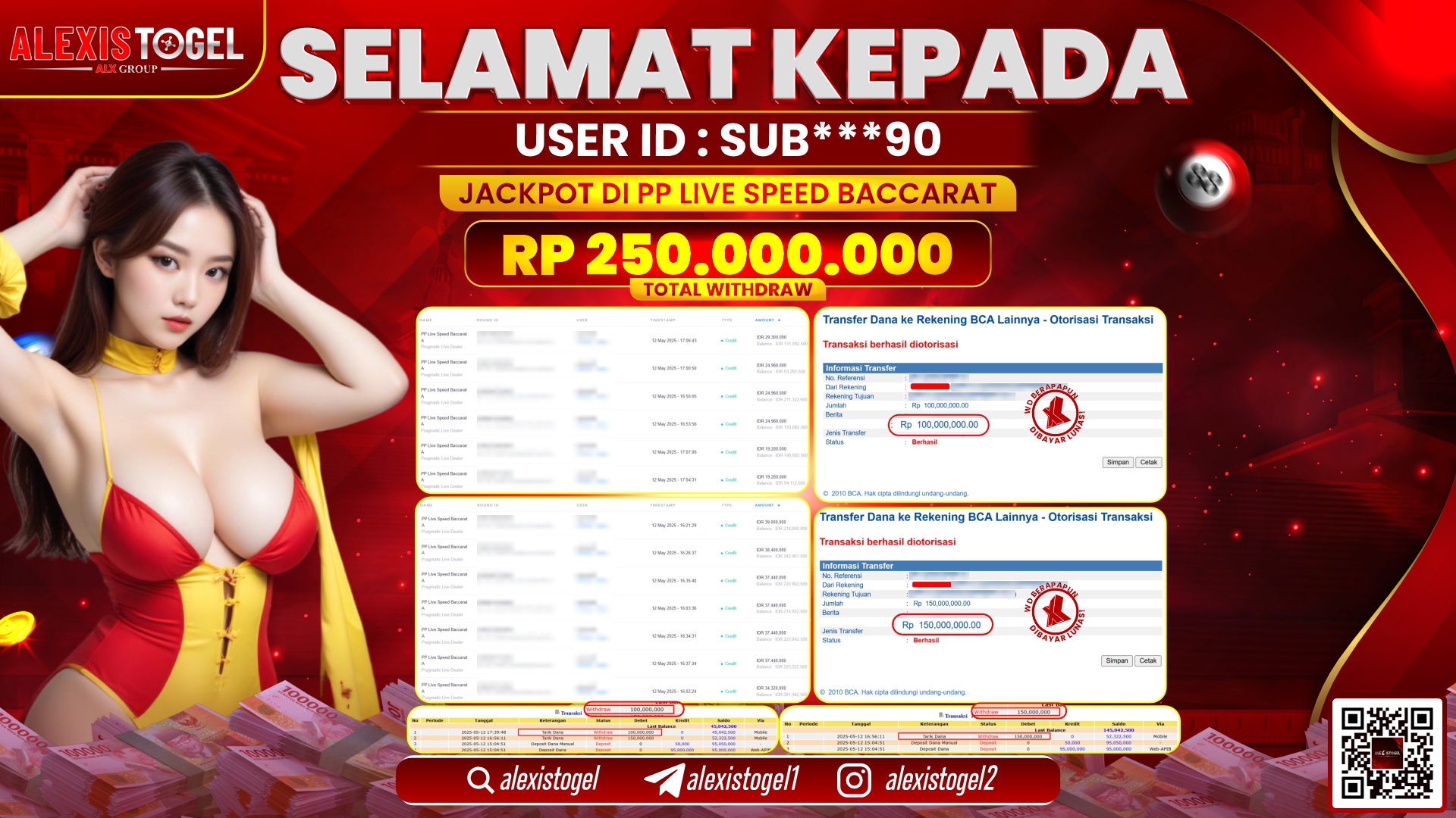 ALEXISTOGEL di PP LIVE SPEED BACCARAT RP.250.000.000 LUNAS