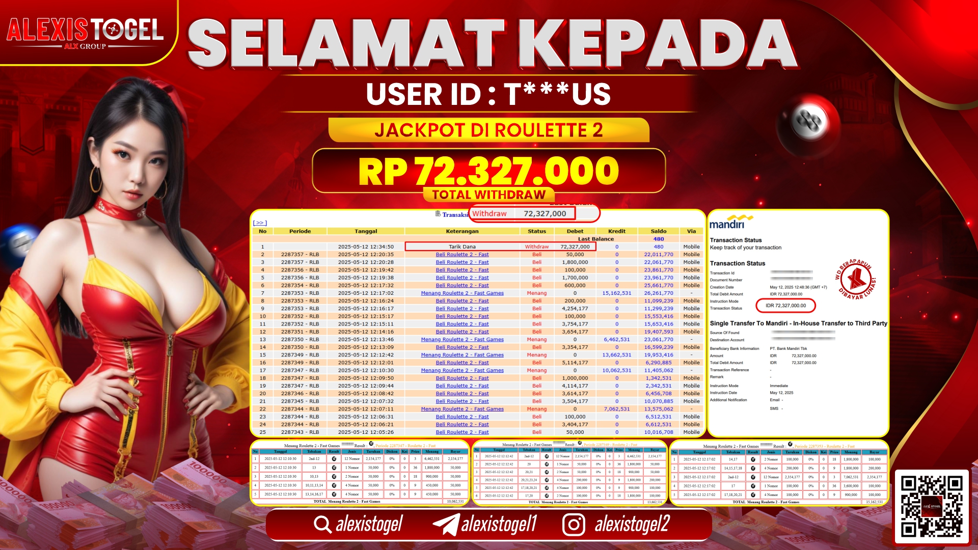 ALEXISTOGEL di CASINO ROULETTE 2 RP.72.327.000 LUNAS